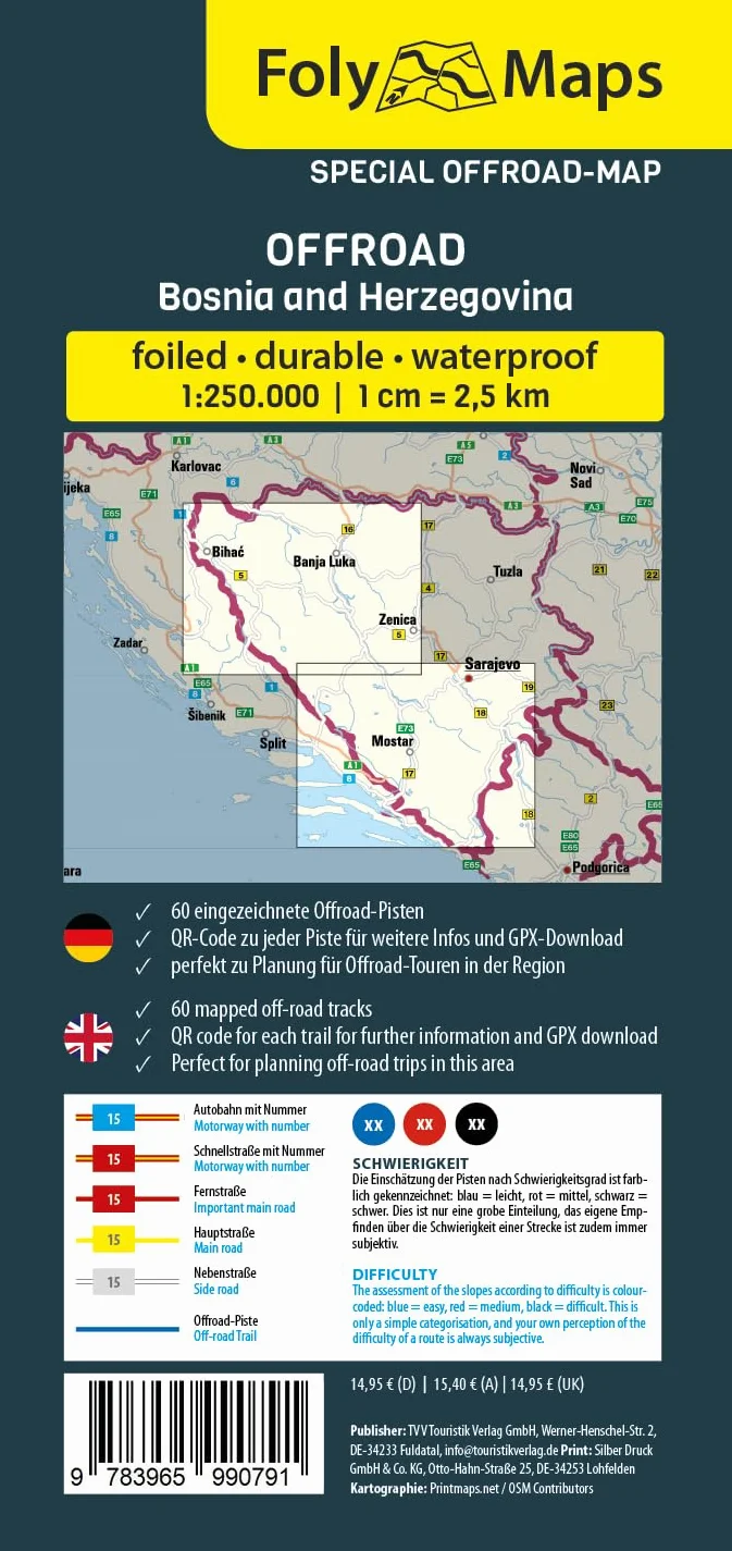 FolyMaps OFFROAD Bosnia and Herzegovina 1:250 000: Special map with over 60 off-road tracks