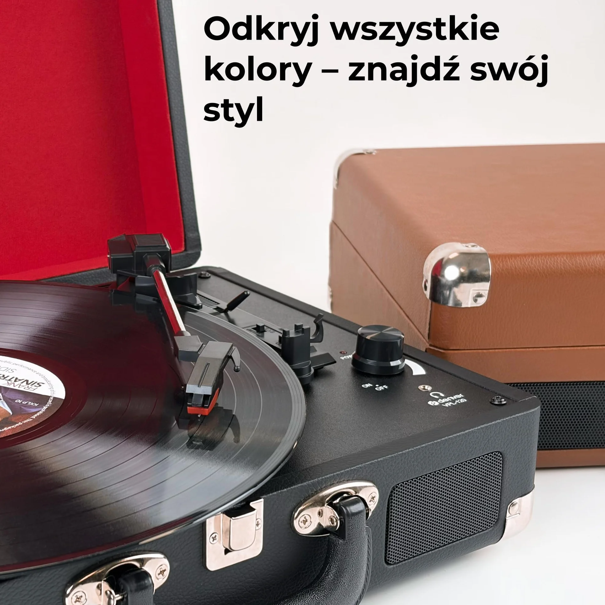 Denver VPL-120BU gramofon w stylu retro, niebieski, z głośnikiem, odtwarzacz winylowy USB, automatyczne zatrzymanie, walizka do nagrywania, odtwarzacz rekordów do digitalizacji