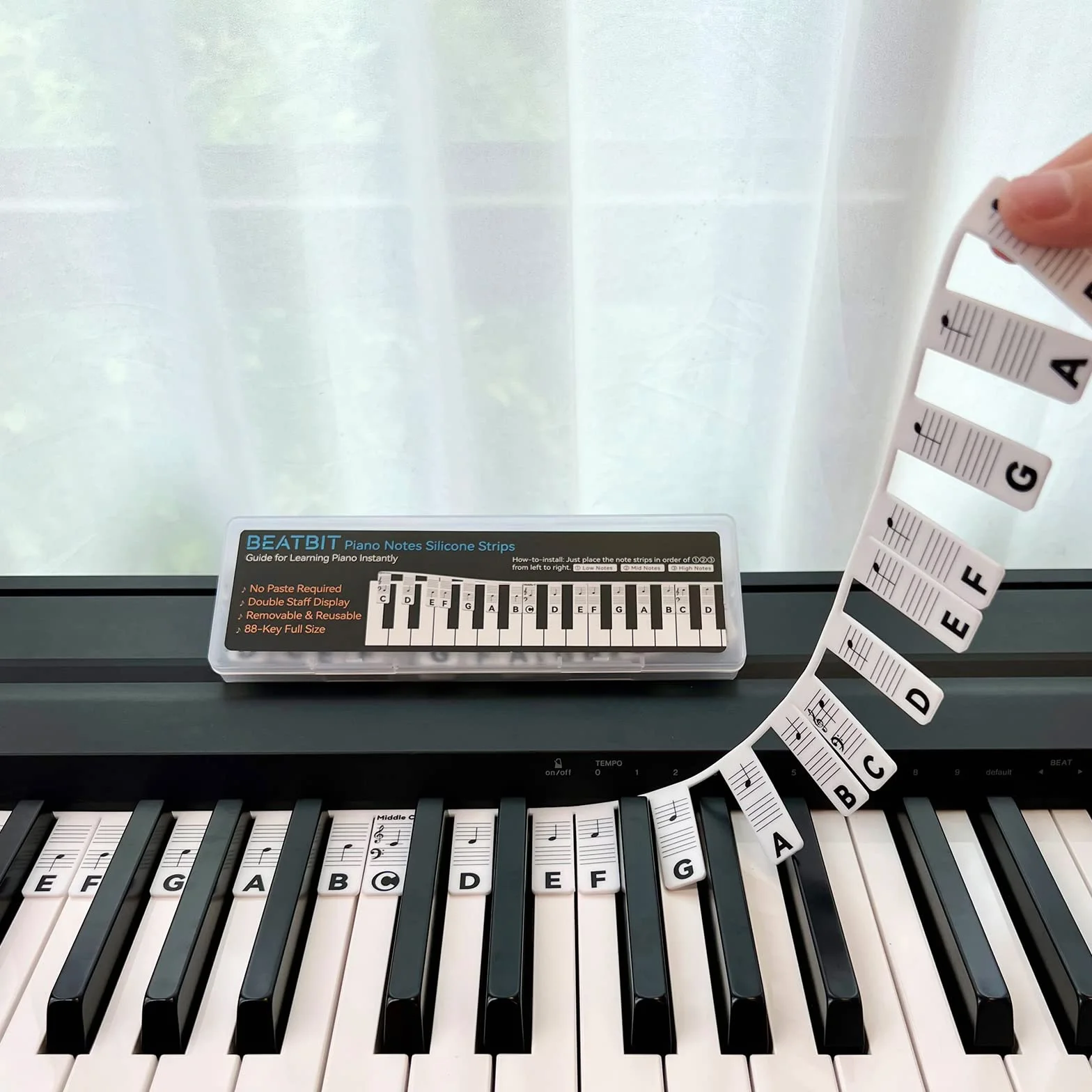 BEATBIT Przewodnik po notatkach fortepianowych dla początkujących, zdejmowane etykiety na klawiaturę fortepianową do nauki, pełny rozmiar 88-klawiszowy, wykonane z silikonu, bez konieczności naklejek