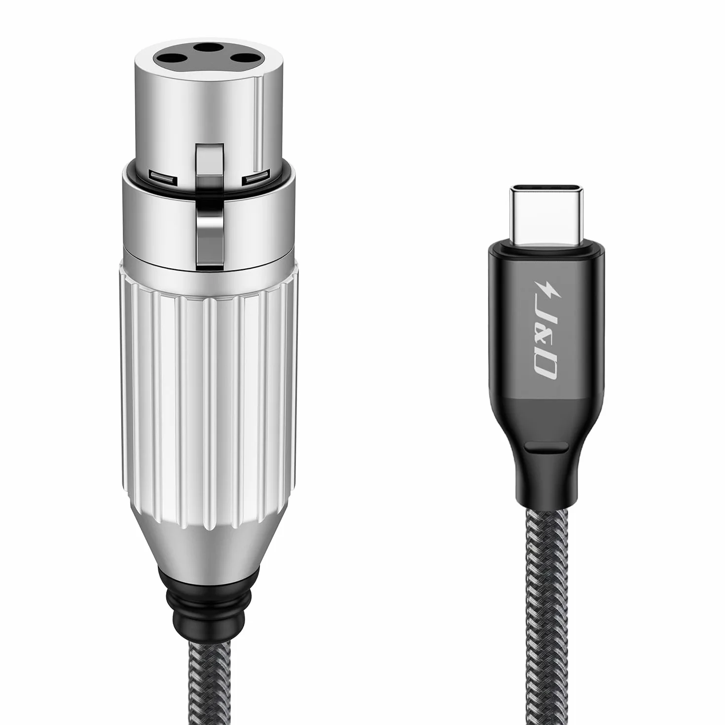 J&D USB C do XLR Mikrofonowy Kabel Audio, Pleciony USB C do XLR Żeński Kabel do Nagrywania Audio, Mikrofon Dynamiczny, Kompatybilny z iPhone 16/17 Serii, MacBook, 1 m