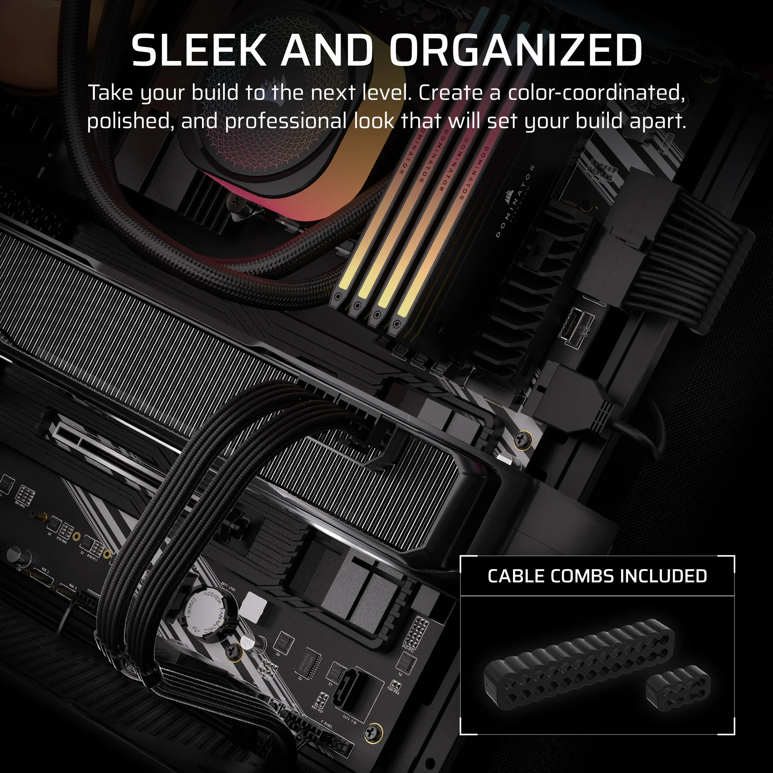 Corsair Elite Premium typ 4 pojedynczy kabel PSU z pojedynczą osłoną, niskoprofilowe grzebienie kablowe, potrójny rękaw paracord, kompatybilne zasilacze typu 4 - czarny