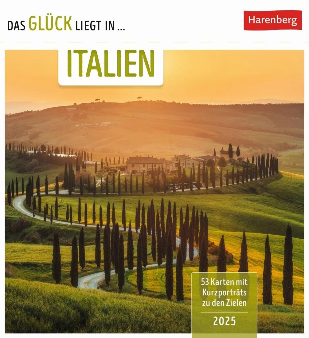 Das Glück liegt in Italien Postkartenkalender 2025 - Wochenkalender mit 53 Postkarten, 53 besondere Orte entdecken: Reisekalender mit stimmungsvollen Foto-Motiven zum Aufhängen und Aufstellen