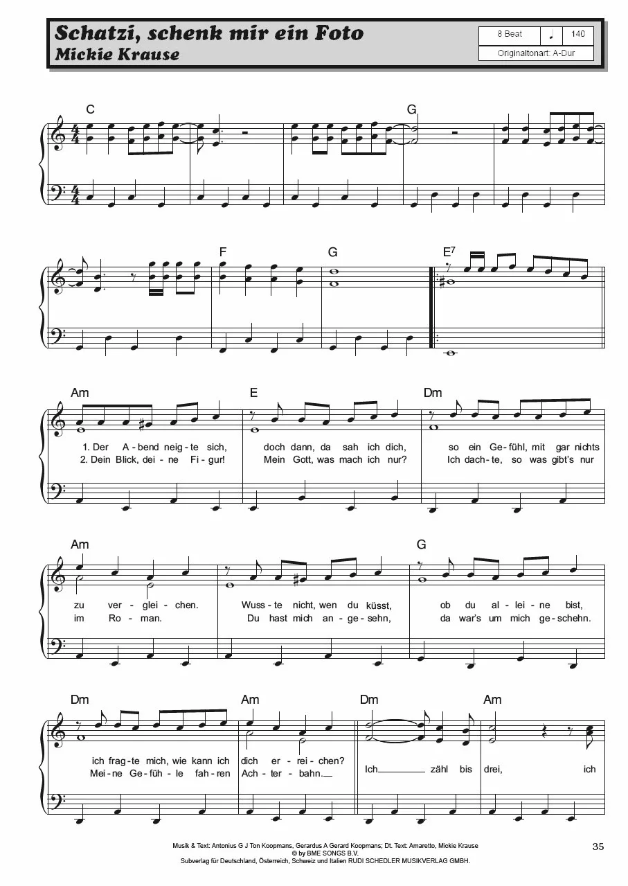 50 deutsche schlager und hits in c-dur: für Keyboard, E-Piano, Gitarre