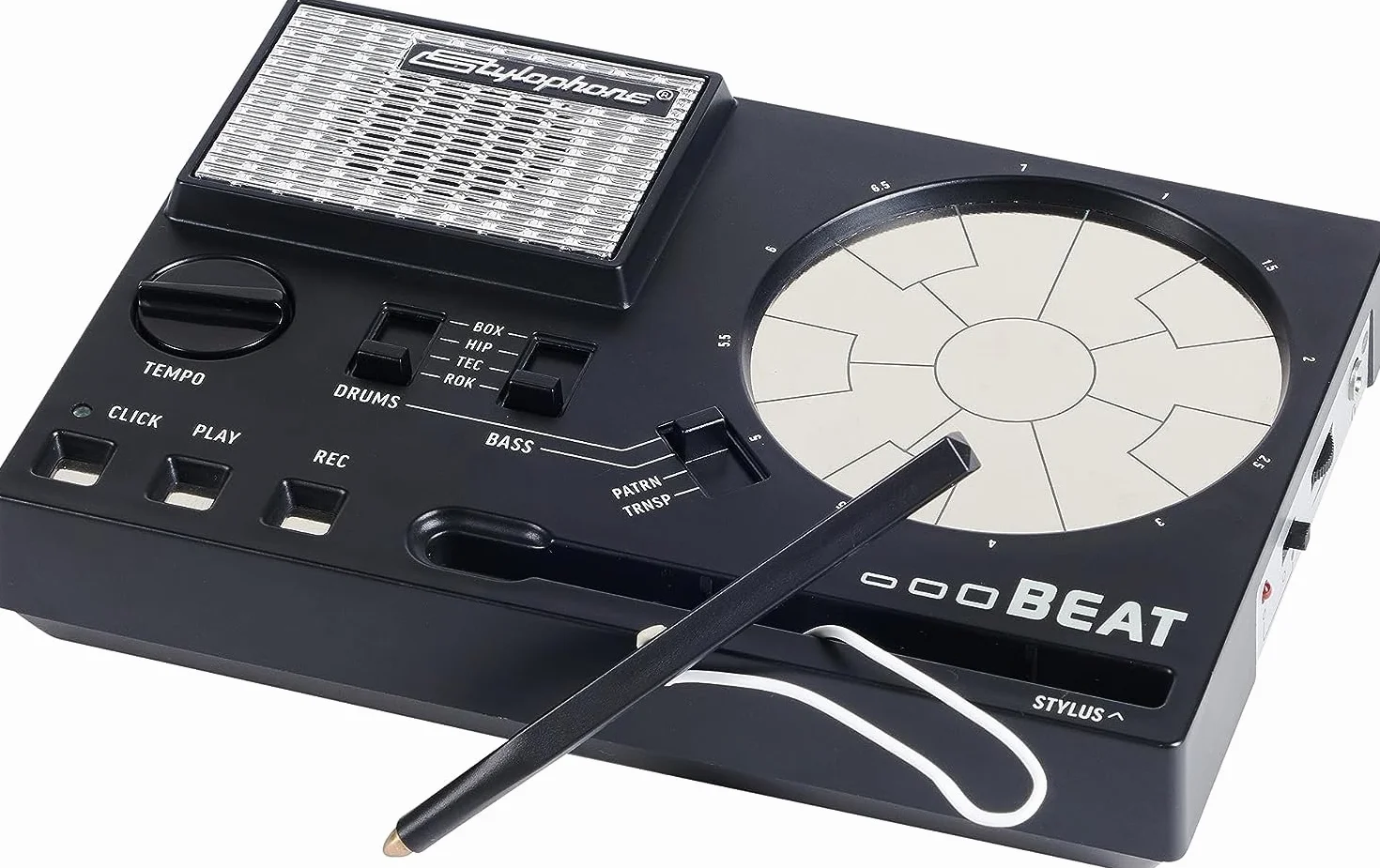 Stylophone Beat - kompaktowa maszyna perkusyjna z rysikiem | 4 zestawy perkusyjne i 4 dźwięki basowe | Rhythm Machine Beat Maker | Drum Loop Machine