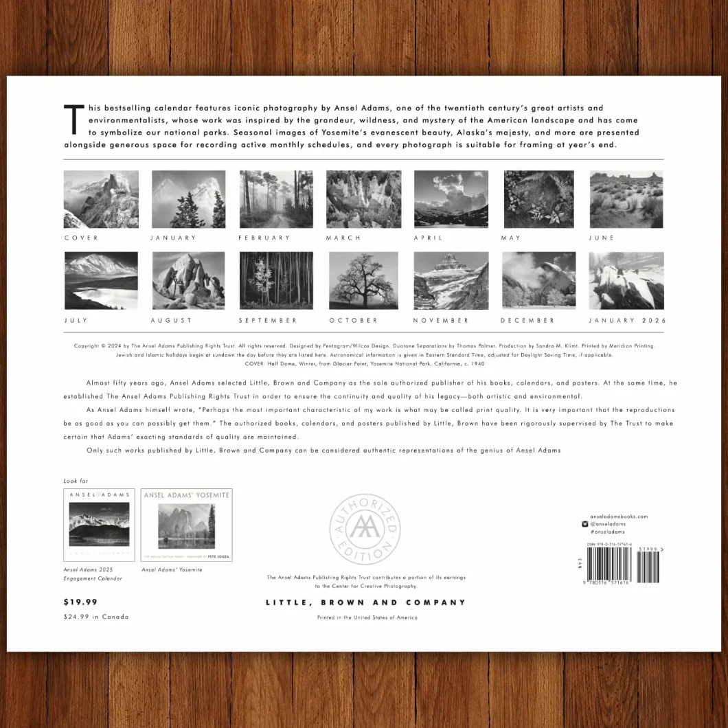 Ansel Adams 2025 Wall Calendar: Authorized Edition: 13-Month Nature Photography Collection (Monthly Calendar)