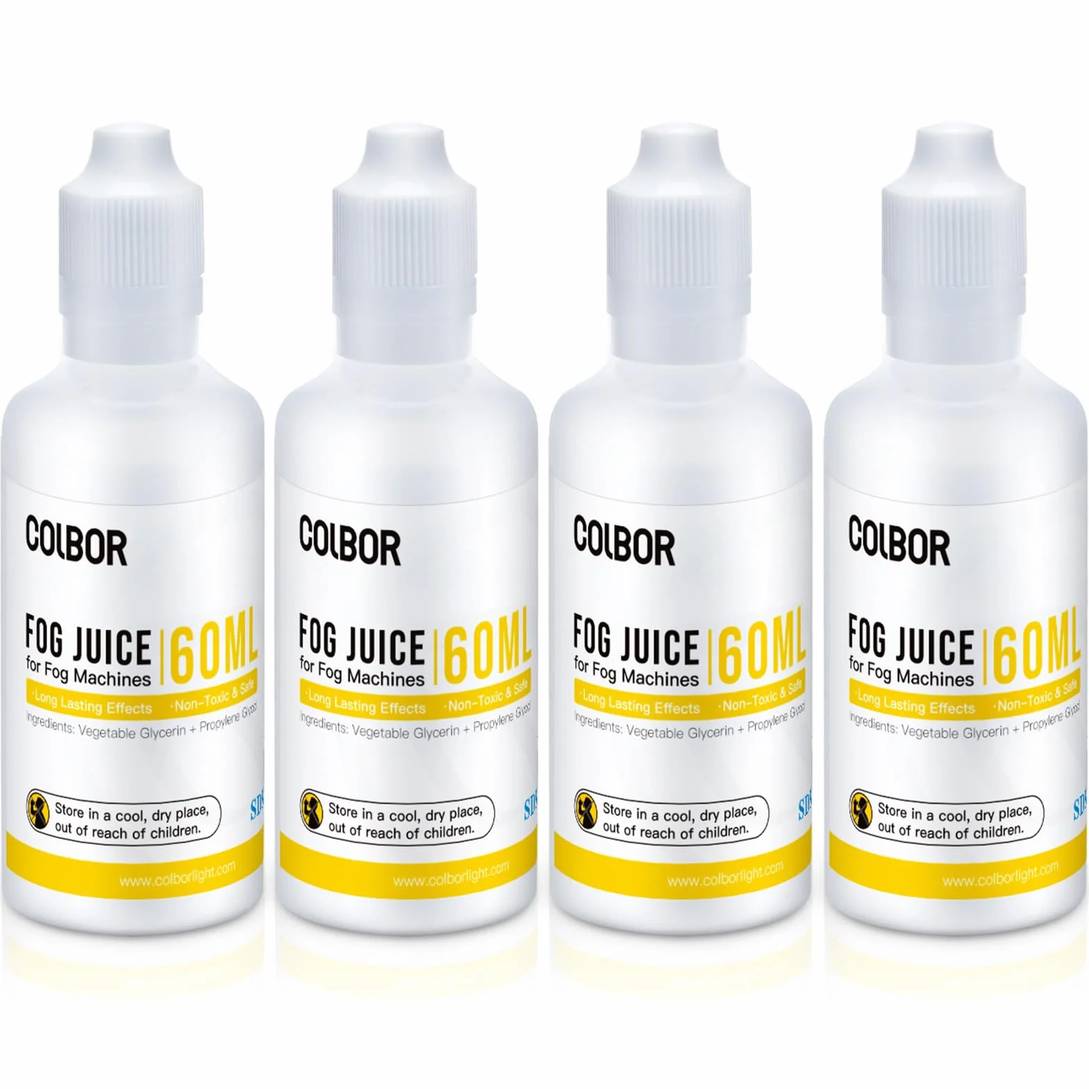 COLBOR Zestaw płynu do maszyn dymnych 4 szt., 60 ml* 4 Płyn mgły o wysokiej gęstości na bazie gliceryny roślinnej bez zapachu do maszyny dymnej COLBOR CF3/CF5