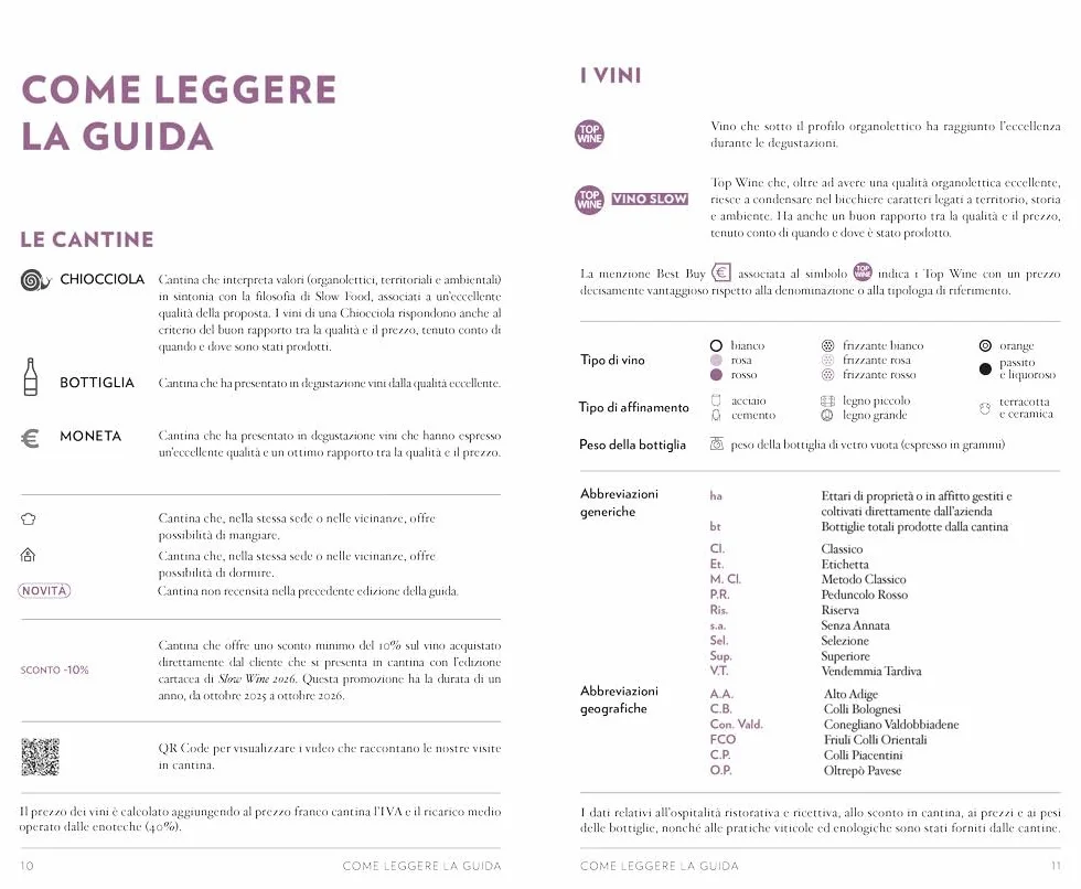 Slow wine 2026. Vite, vigne, vini d'Italia. Con QR code per video delle cantine