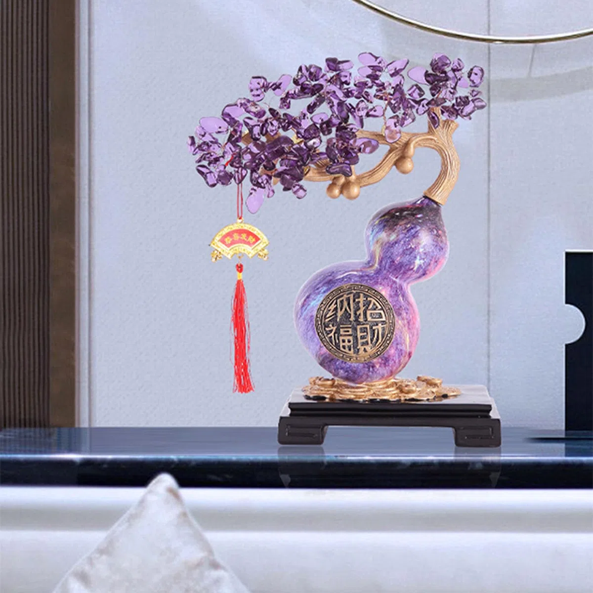 Tradycyjna chińska tykwa Wu Lou, dekoracja ceramiczna Feng Shui zapewniająca bogactwo, zdrowie, sukces, biuro w domu, amulet powodzenia, prezent dla przyjaciół rodziny,Purple,S