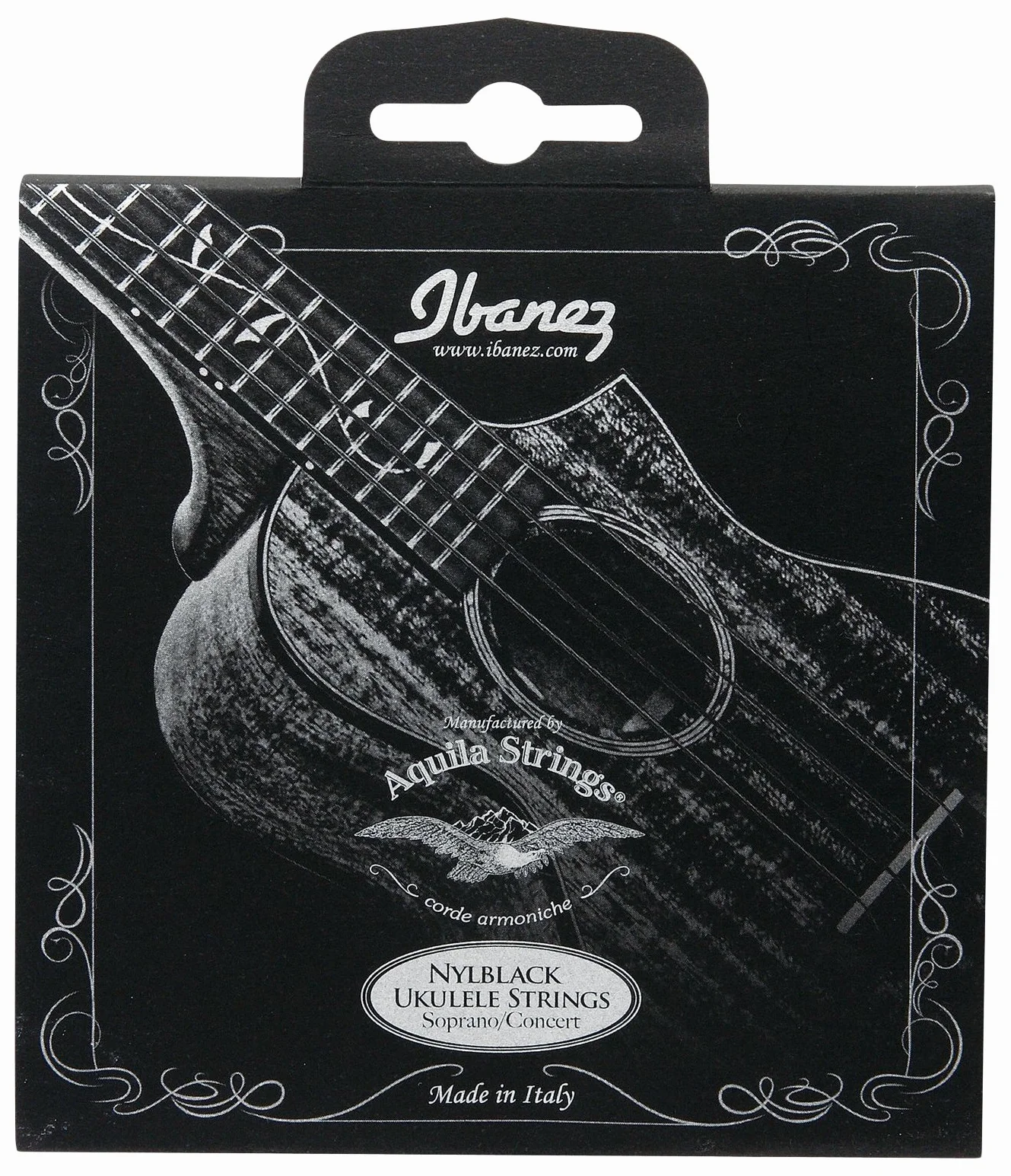 Ibanez NBUKS4 zestaw strun do ukulele, stringi Aquila 024-026, sopran, koncert), czarny nylon