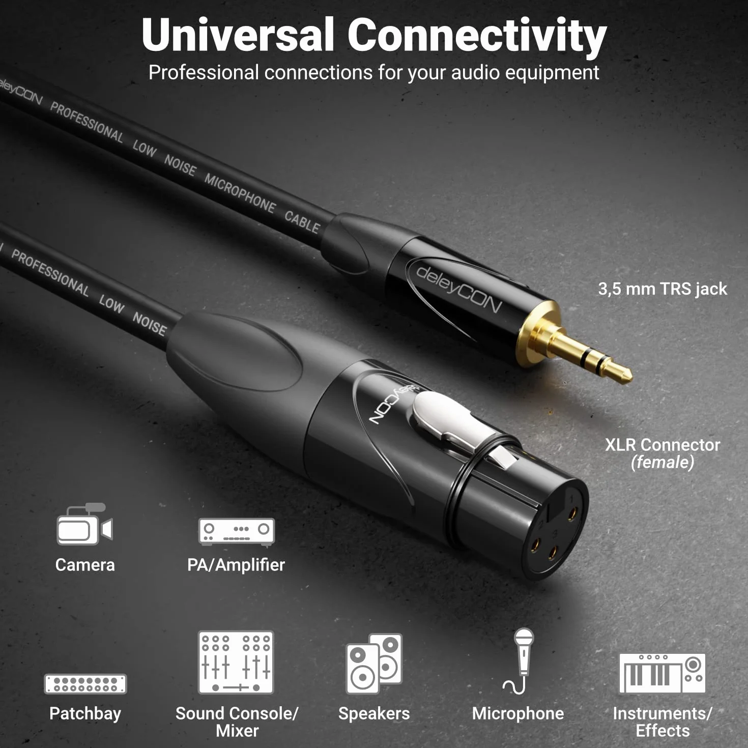 deleyCON 5m XLR na 3,5mm Klinke Stereo - Kabel Mikrofonowy Audio Adapter AUX - Jakość Studyjna - z czystej Miedzi OFC (AWG24) XLR Gniazdo na Klinke 3,5mm Wtyk - Metalowa Blokada