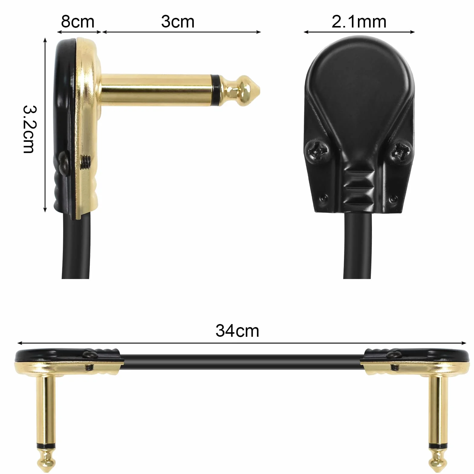 Colexy Kabel krosowy 30 cm, bezgłośny do efektów gitarowych, 6,35 mm, kabel do gitary/basu (3 sztuki)