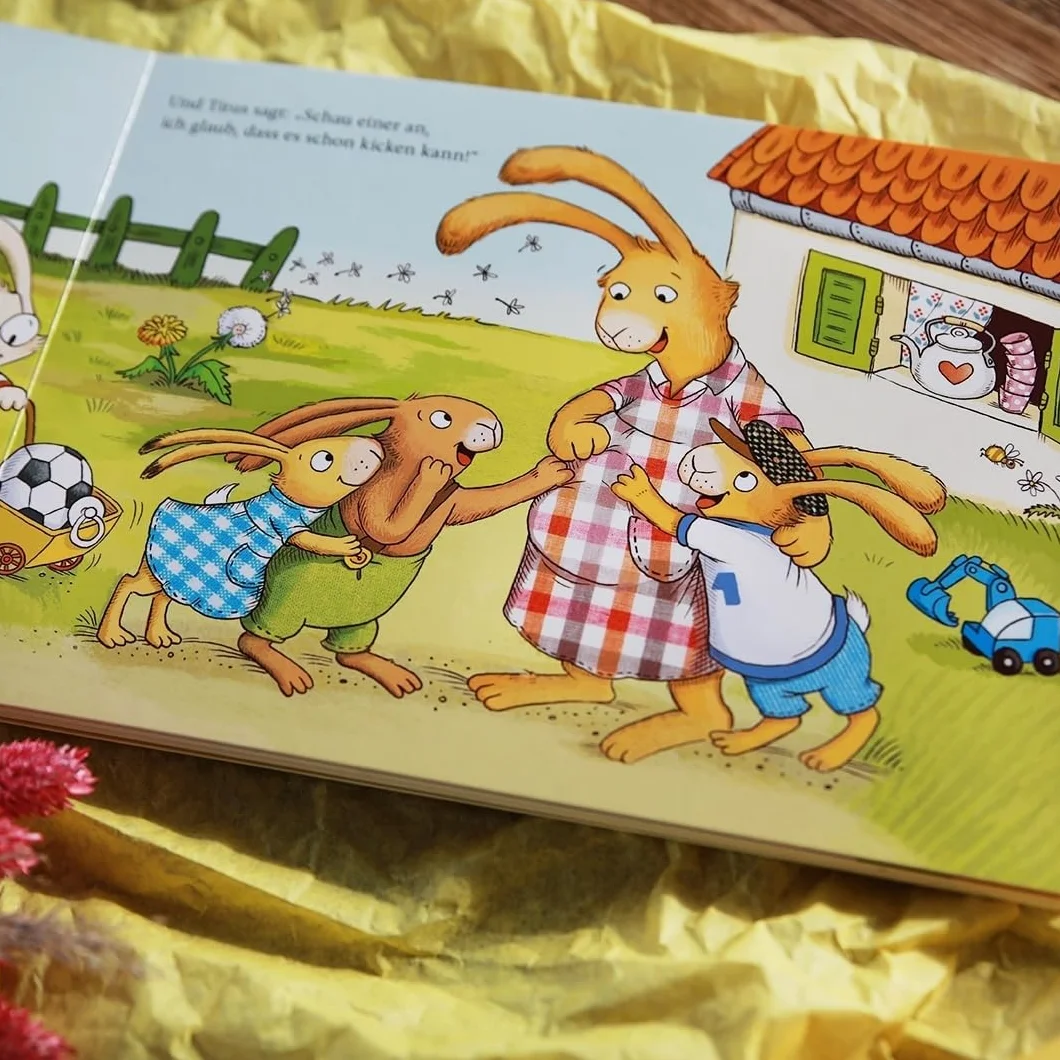 Wenn die kleinen Hasen um Häschen Nummer sieben rasen: Süßes Pappbilderbuch über die Geburt eines neuen Hasen-Geschwisterchens ab 2 Jahren