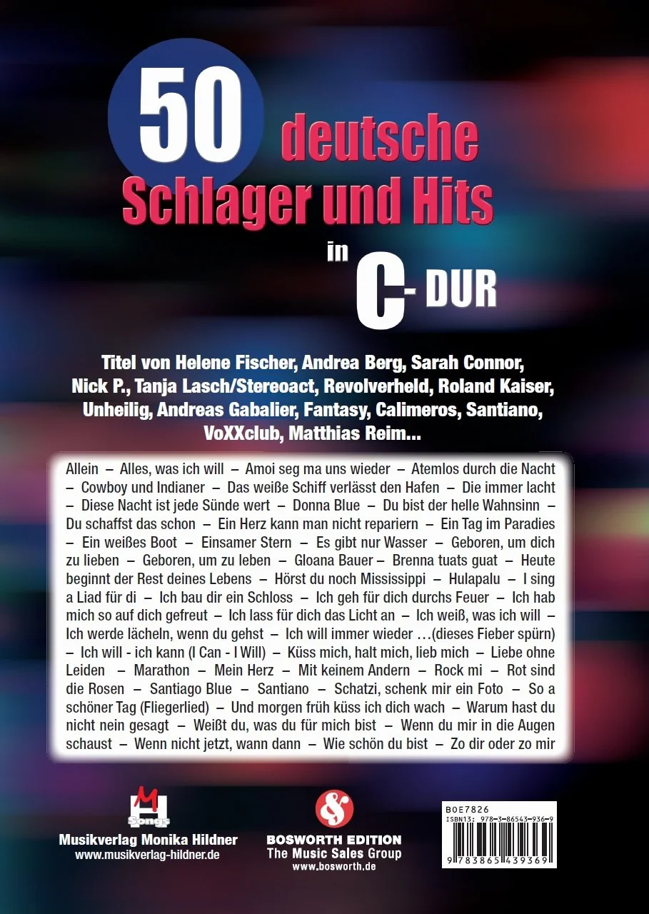 50 deutsche schlager und hits in c-dur: für Keyboard, E-Piano, Gitarre