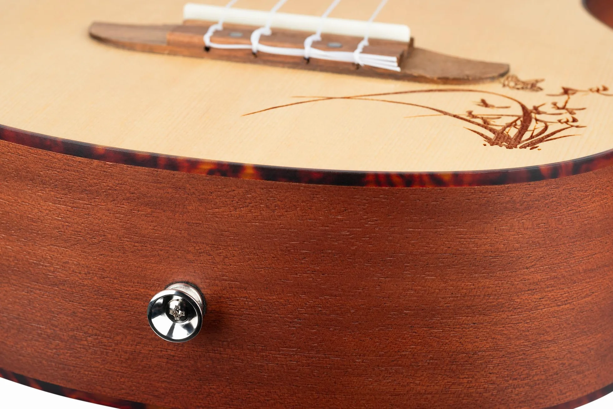 Ortega gitary RU5-TE Tenor ukulele z blatem świerkowym i korpusem Sapele w satynowym wykończeniu, 18 progów