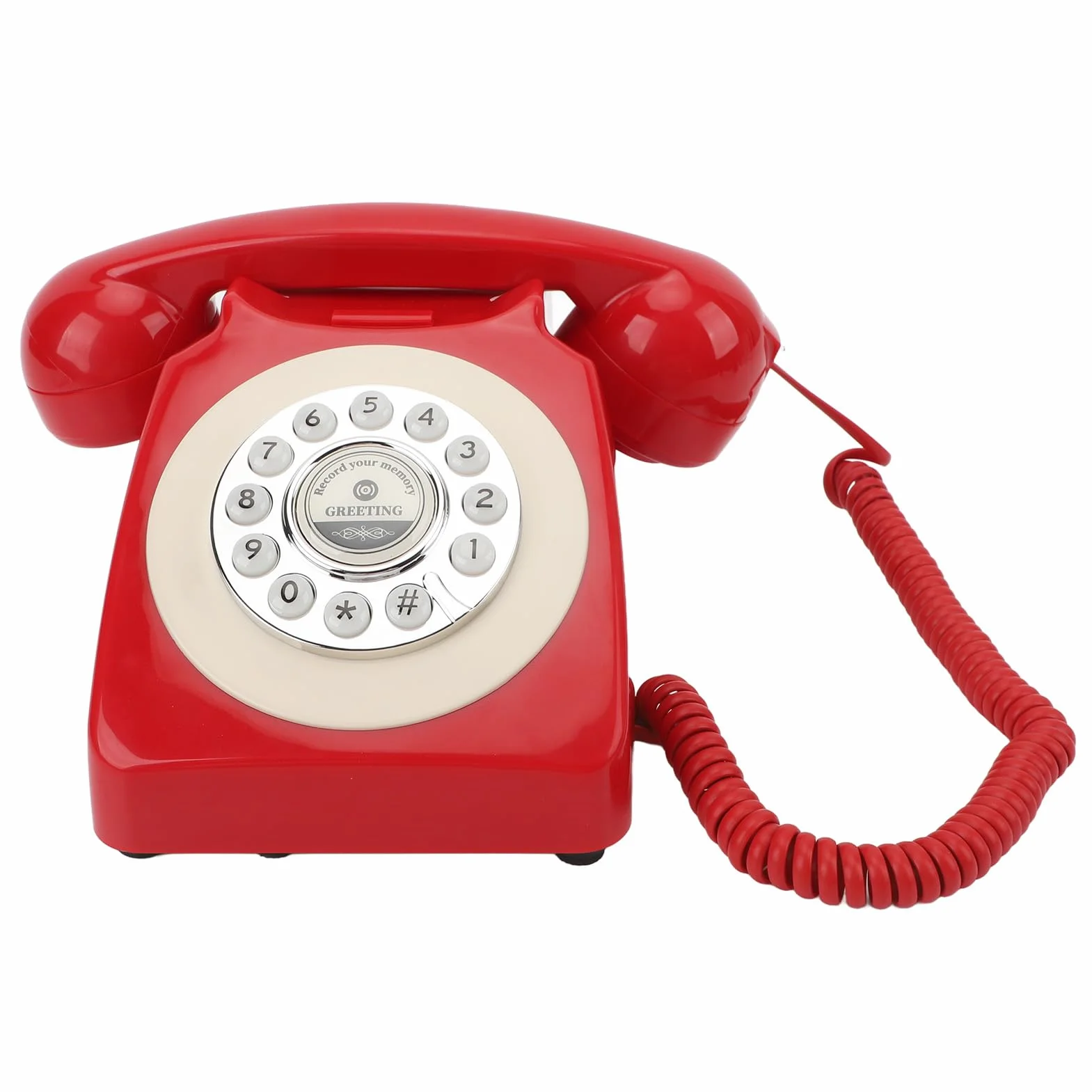 Audio Księga Gości Telefon Wygląd Vintage Czysty Dźwięk 120 Godzin Nagrywania Karta Pamięci 8 GB z Mikrofonem Klasy Premium na imprezę weselną Urodziny (czerwony)