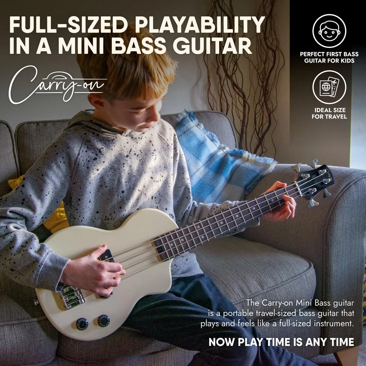 Carry-on Blackstar Mini elektryczna gitara basowa vintage biała idealna dla dzieci i dorosłych, początkujących i podróży