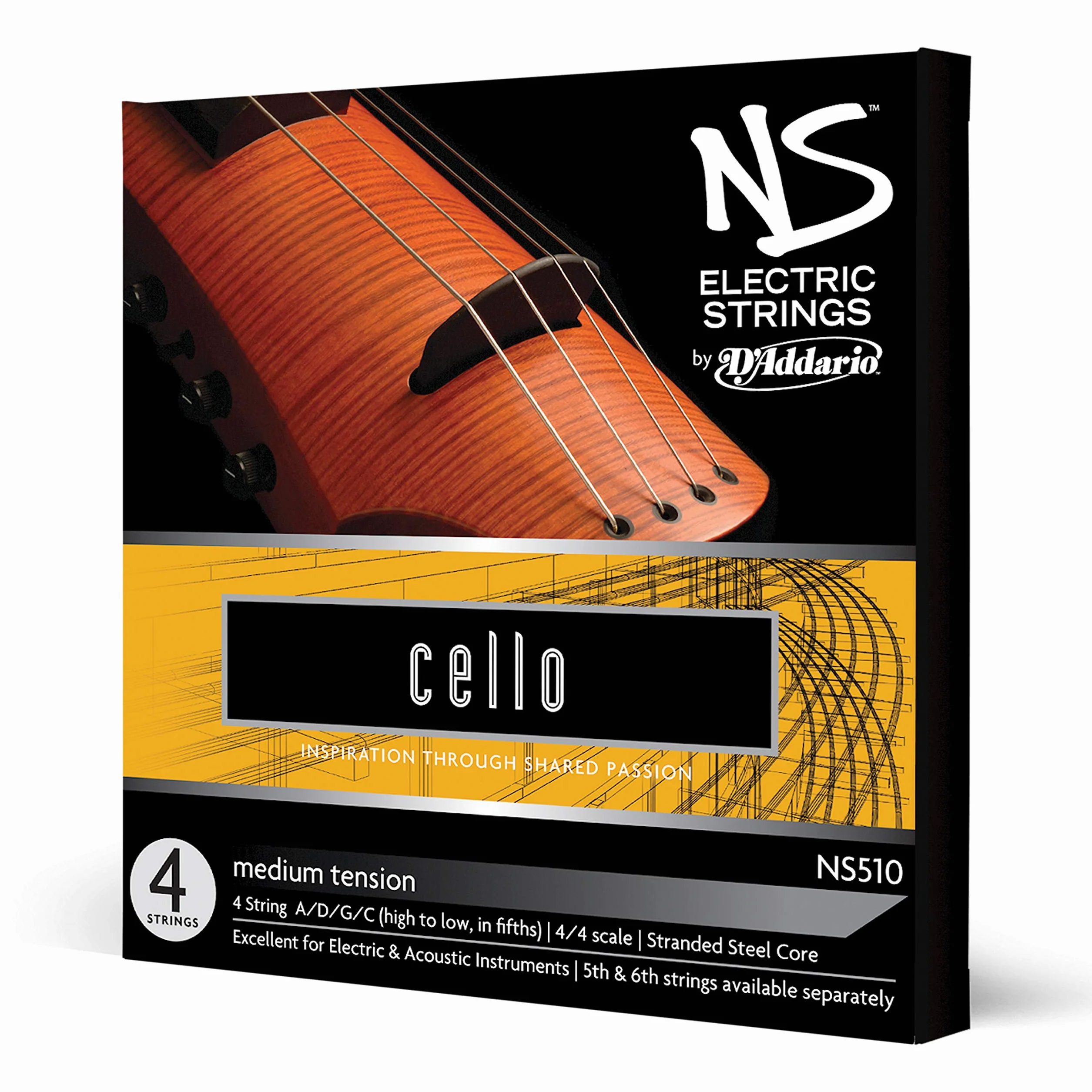 D'Addario NS elektryczny 4/4 skala średniego napięcia wiolonczeli zestaw strun