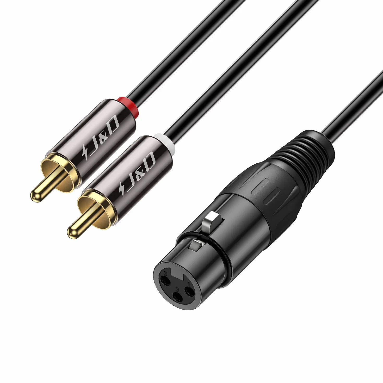 J&D XLR do 2 RCA Y kabel krosowy z PCW nieoprawiony niewyważony podwójny RCA męski na XLR żeński stereo audio interconnect adapter do głośnika kondensatora mikrofonu mikser AMP, 6 stóp
