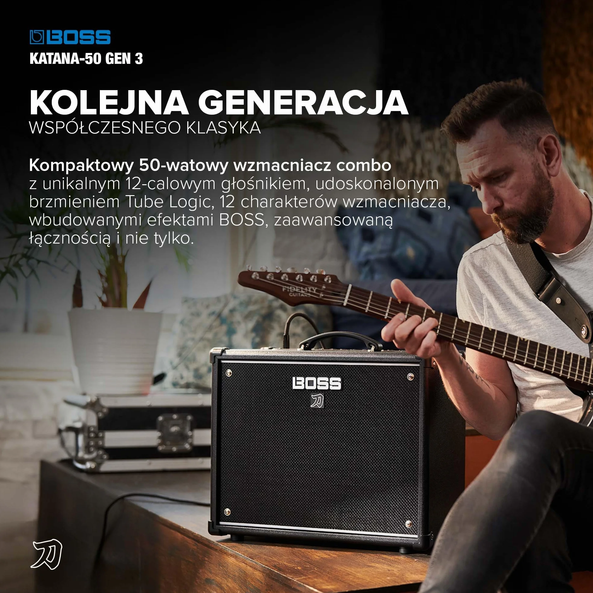 BOSS Katana-50 Gen 3 Wzmacniacz Gitarowy - Kompaktowy 50-Watowy Wzmacniacz Combo - Unikalny 12-calowy głośnik - Udoskonalony Dźwięk Tube Logic - 12 Charaktery Wzmacniacza - Wbudowane Efekty BOSS