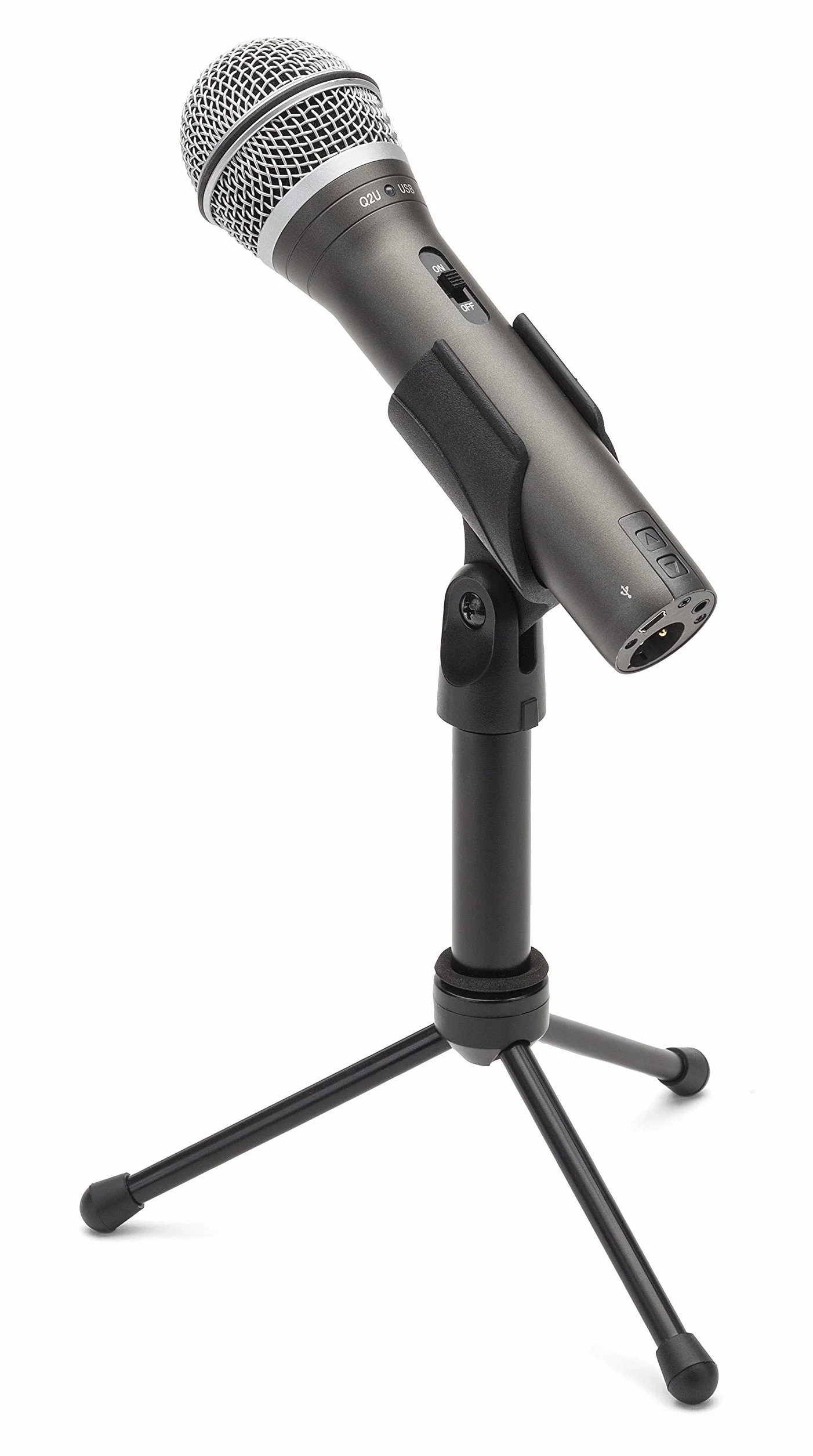 Samson SAM SAQ2U, Q2U USB/XLR Dynamiczny pakiet nagrywania mikrofonu i podcastingu (zawiera klips mikrofonowy, stojak na biurko, przednią szybę i kable), szary