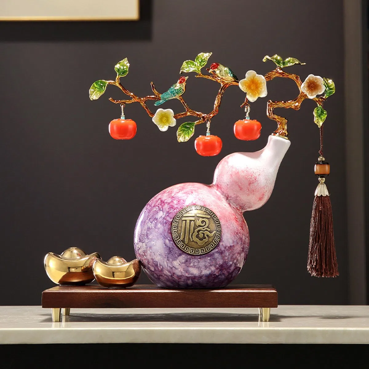 Tradycyjna chińska tykwa Wu Lou, dekoracja ceramiczna Feng Shui zapewniająca bogactwo, zdrowie, sukces, biuro w domu, amulet powodzenia, prezent dla przyjaciół rodziny,Purple,S