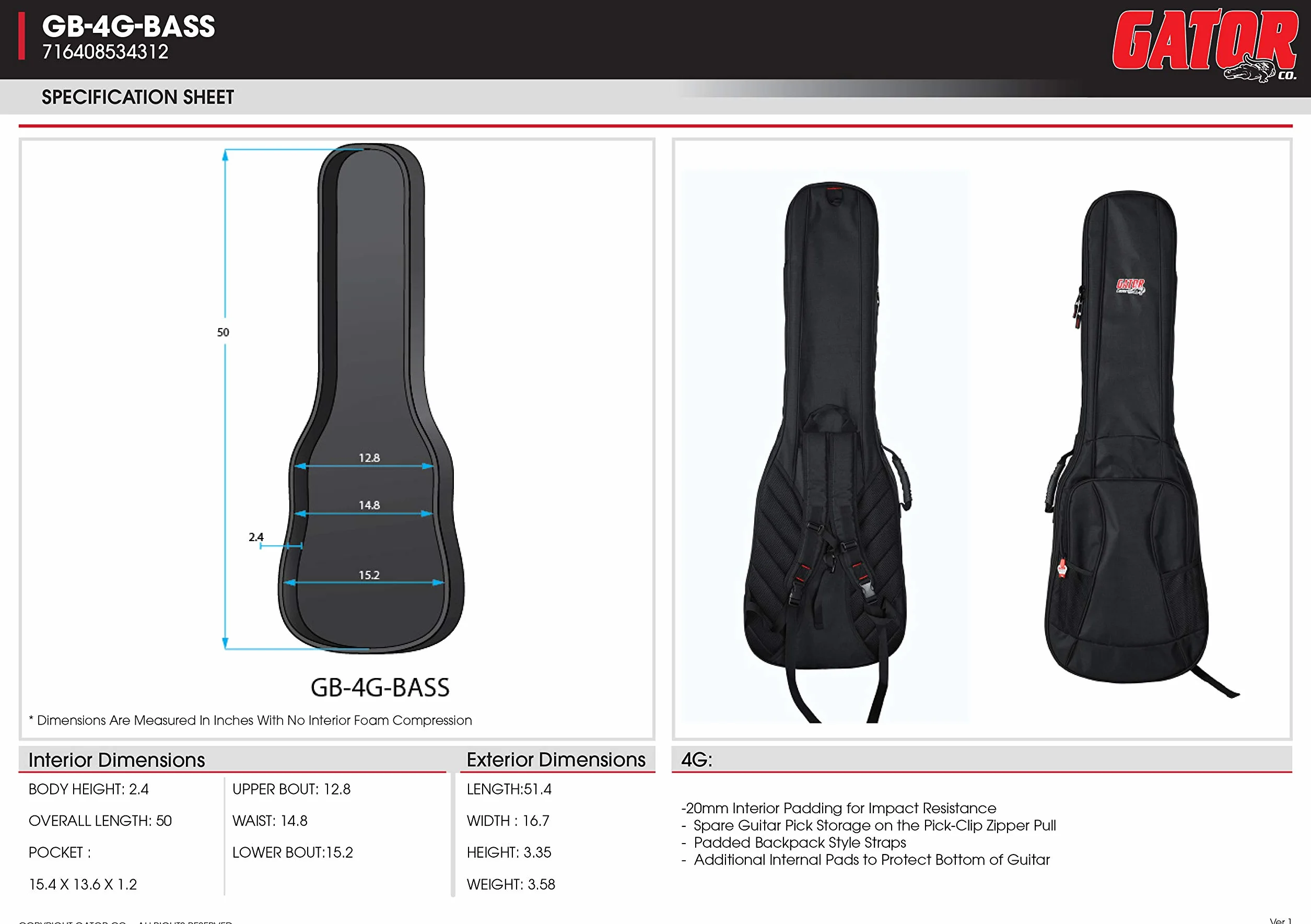 GATOR Etuis Nylon 4G do elektrycznej gitary basowej