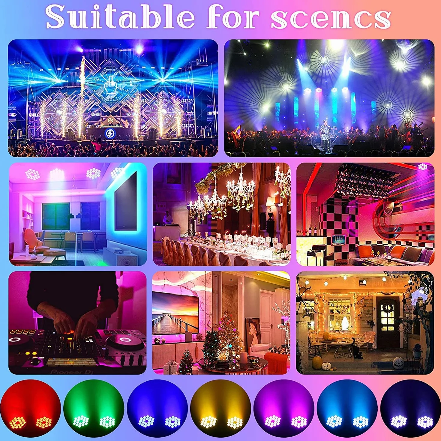LED Par UV reflektor punktowy 200W 18 LED światło sceniczne światło dyskotekowe, 8CH RGB DMX dźwięk stroboskopowy tryb aktywny oświetlenie DJ efekt świetlny na imprezę Halloween
