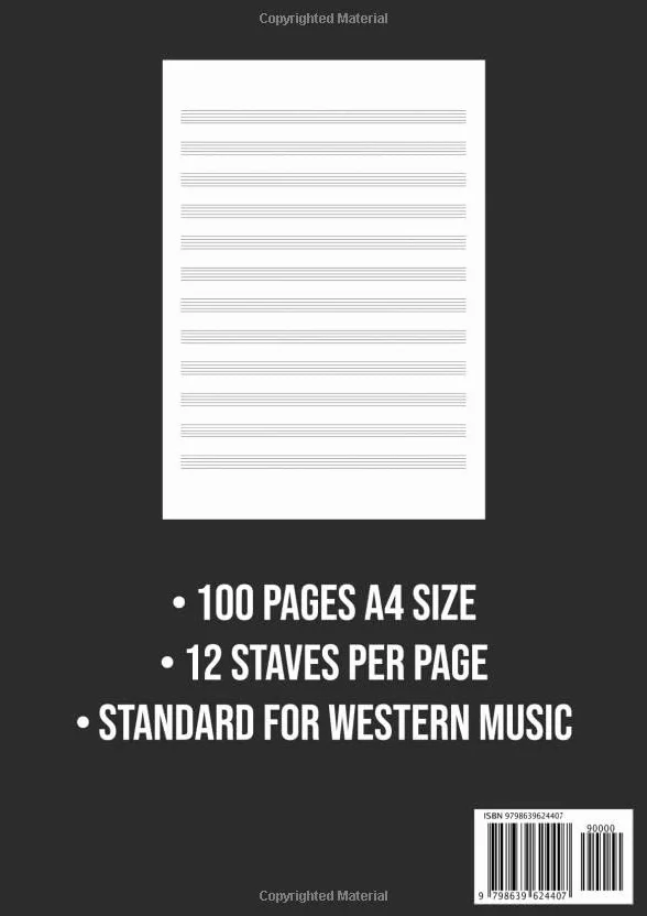Music Manuscript Paper A4: 12 Stave / Staff Manuscript Pad | 100 Page Sheet Music Book