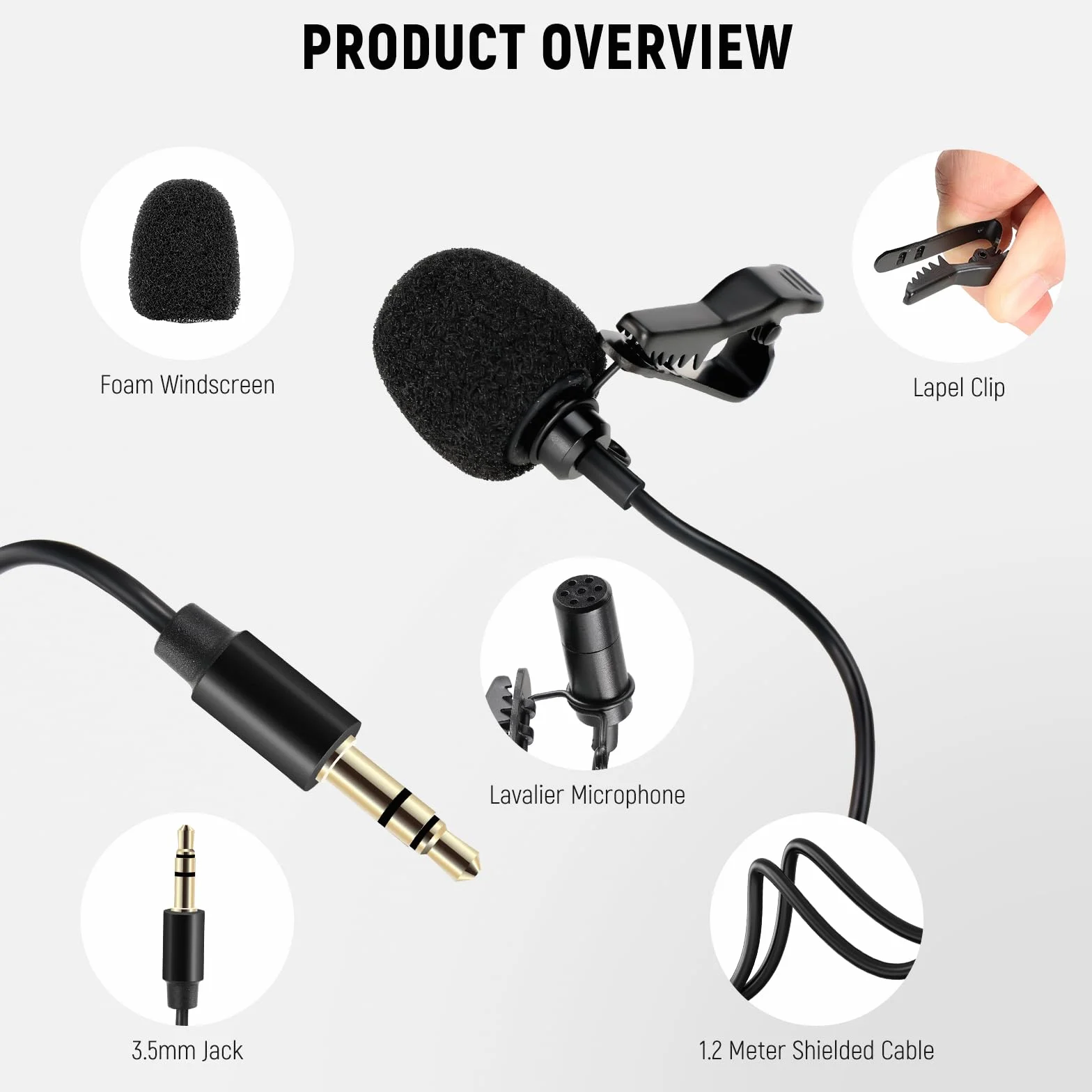 Neewer Mikrofon krawatowy z klapą kompatybilny z bezprzewodowym mikrofonem Rode GO II Wireless Pro DJI, 3,5 mm TRS wielokierunkowy pojemnościowy przewodowy klips na mikrofon Lav do transmisji na żywo