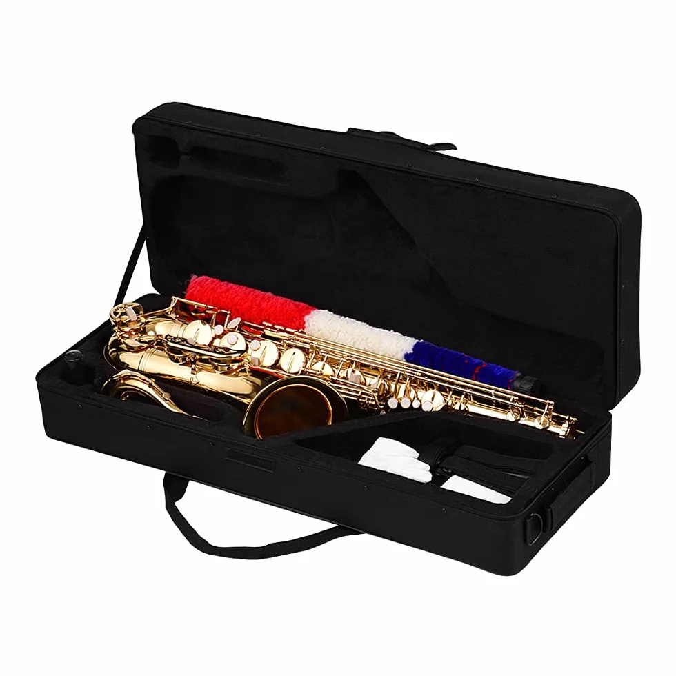 Bb saksofon tenorowy mosiężny korpus złoty lakierowany instrument dęty drewniany z futerałem rękawiczkami ściereczka do czyszczenia szczotka saksofonowe paski na szyję