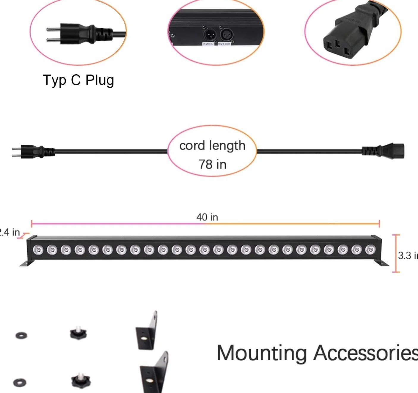 UKing LED Wall Wash oświetlenie imprezowe 24x3W RGB Bar Disco efekt świetlny z pilotem zdalnego sterowania i DMX512 sterowane muzyką stroboskopowe dla DJ i domowych party
