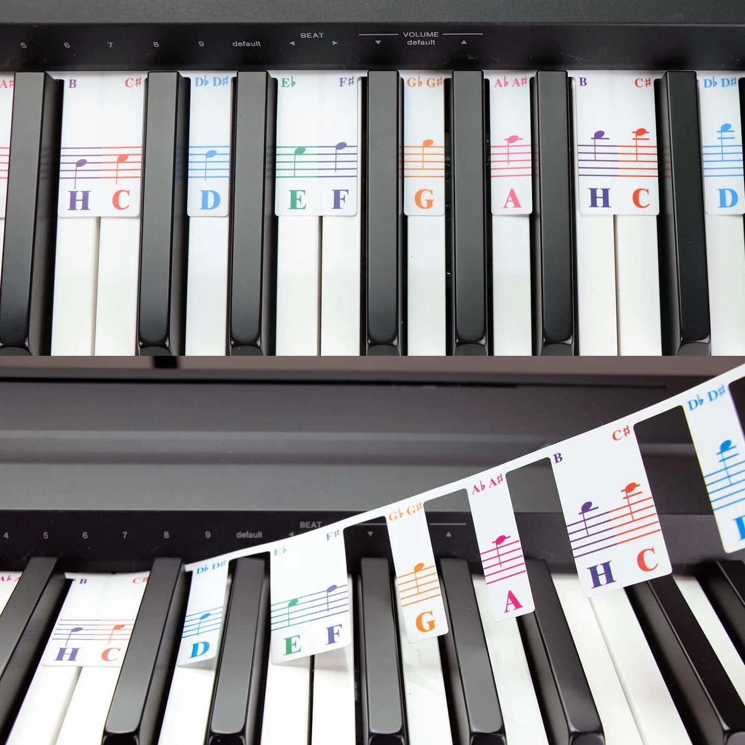 Kolorowe nuty klawiatury fortepianowej dla początkujących, zdejmowane etykiety z nutami do nauki, 88 pełnowymiarowych klawiszy, wielokrotnego użytku, nie są wymagane żadne naklejki