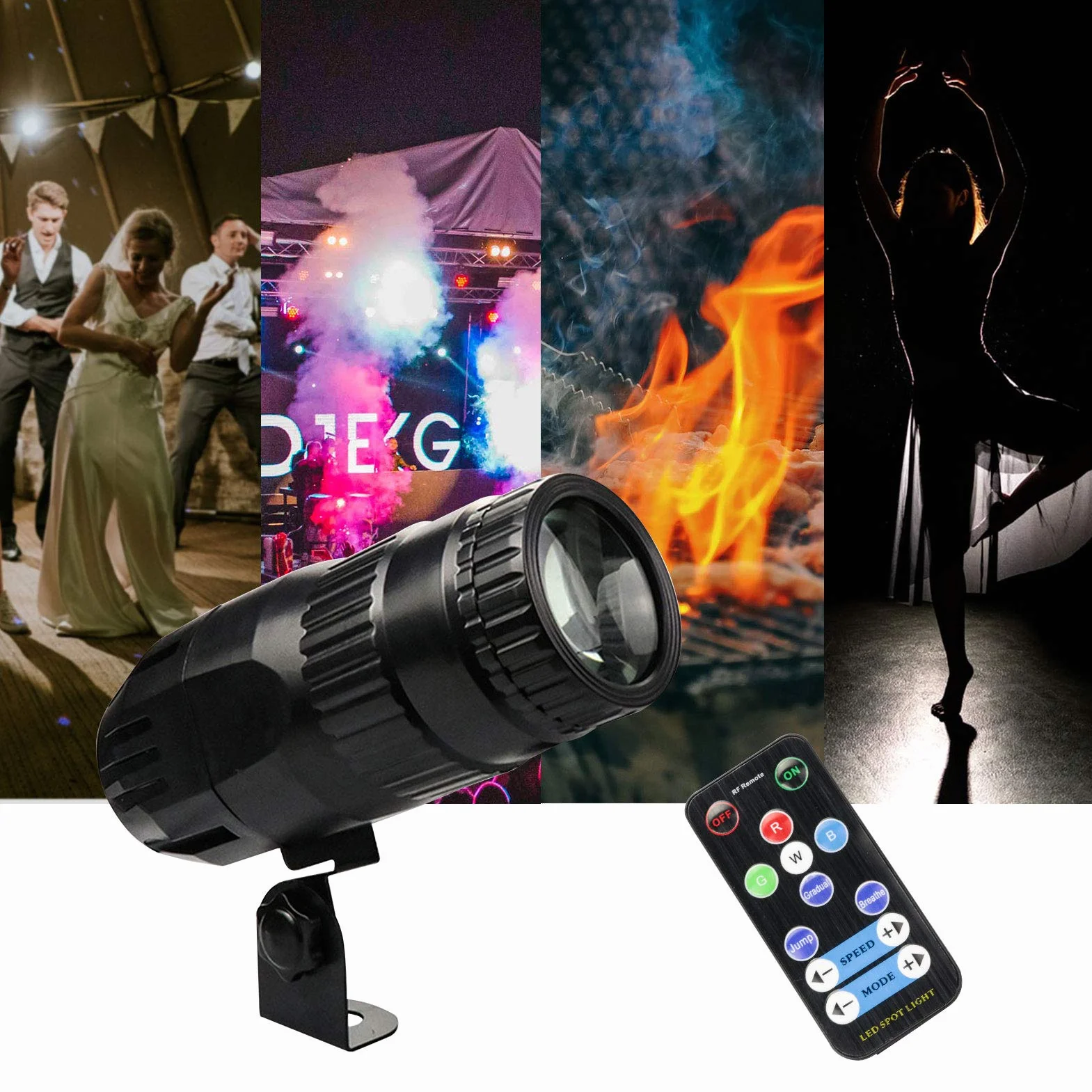 Lixada Pinspot Mini reflektor LED RGBW z pilotem zdalnego sterowania, efekt sceniczny, do DJ-a, dyskoteki, na imprezę, bar, klub, pokaz weselny (czarny)