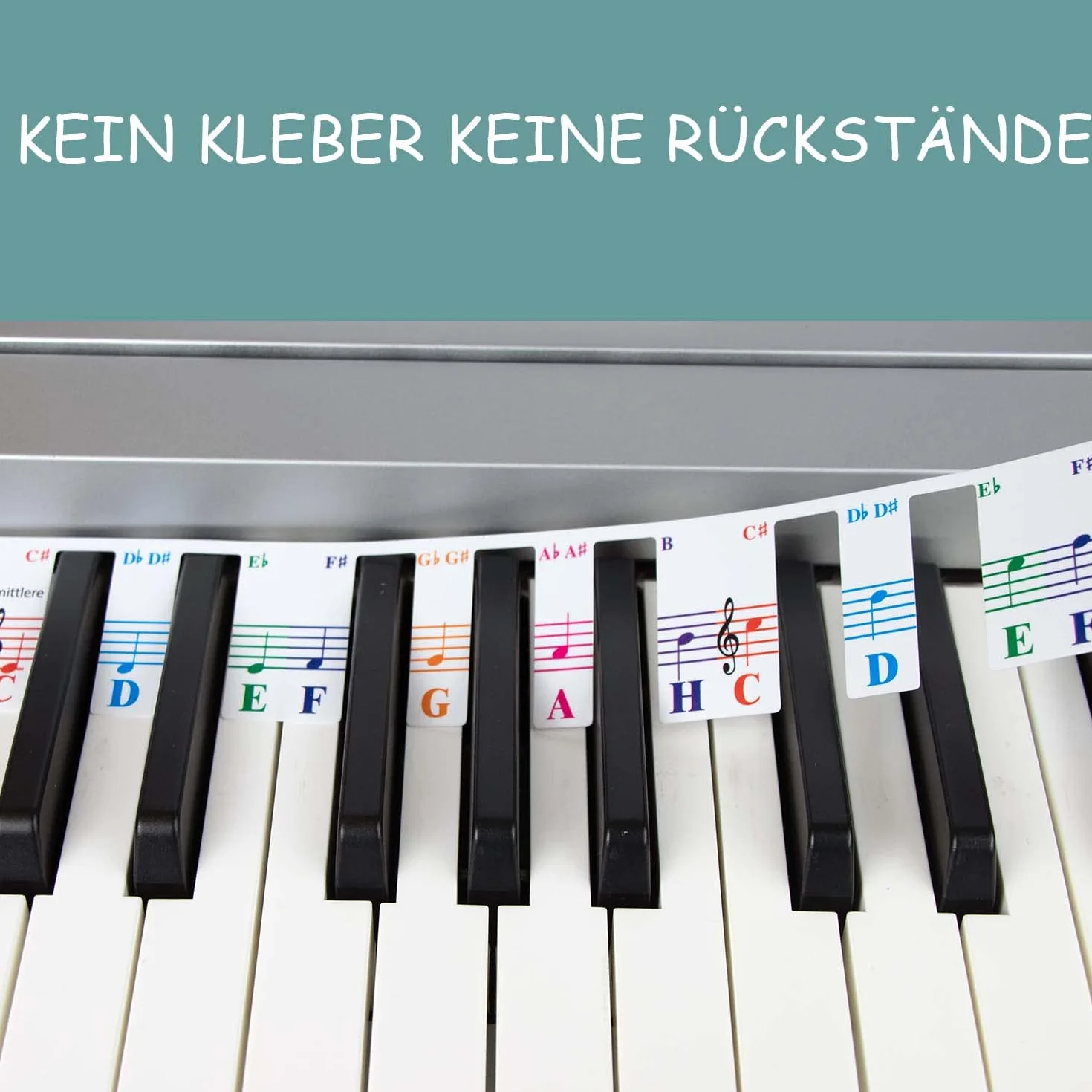Kolorowe nuty klawiatury fortepianowej dla początkujących, zdejmowane etykiety z nutami do nauki, 88 pełnowymiarowych klawiszy, wielokrotnego użytku, nie są wymagane żadne naklejki
