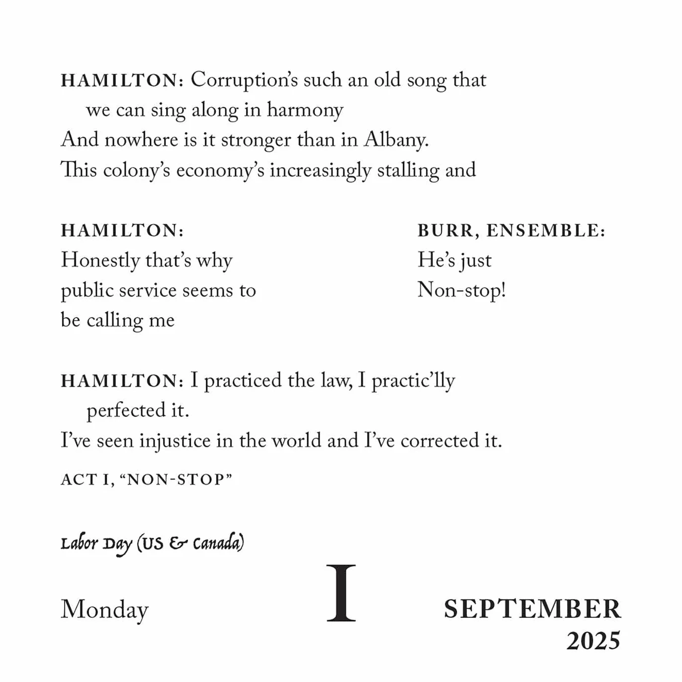 Hamilton 2025 Day-to-Day Calendar: An American Musical