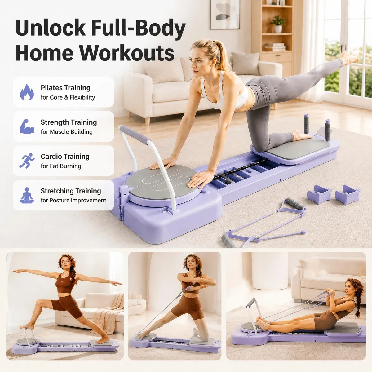 Pilates Core Bed Home System, wielofunkcyjny sprzęt fitness ze składaną konstrukcją - oszczędność miejsca