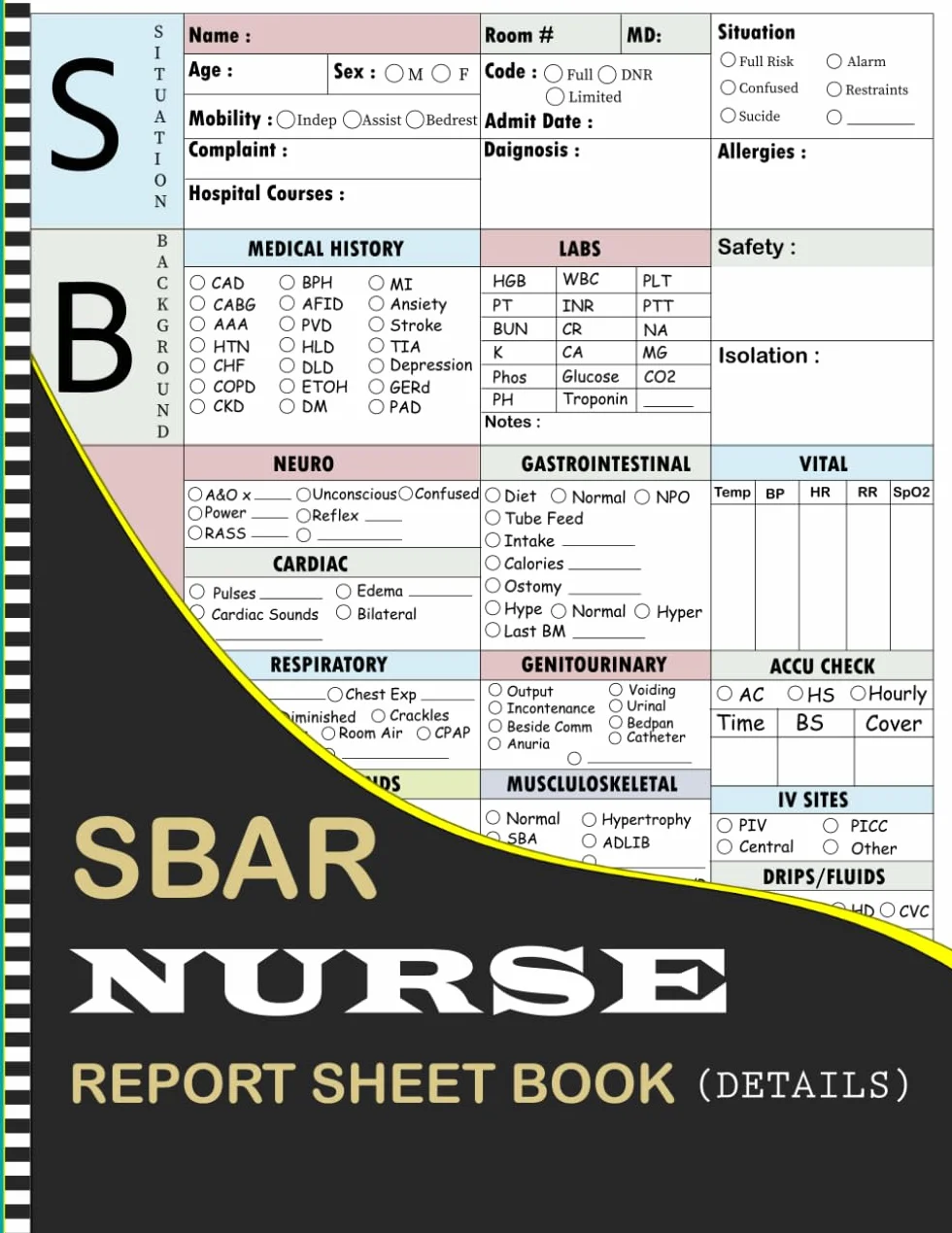 SBAR Nurse Report Sheet Notebook: Med-Surg Nurse Brain Report Sheet of the ICU Patient and Great Nursing Student Appreciation Journal Gift