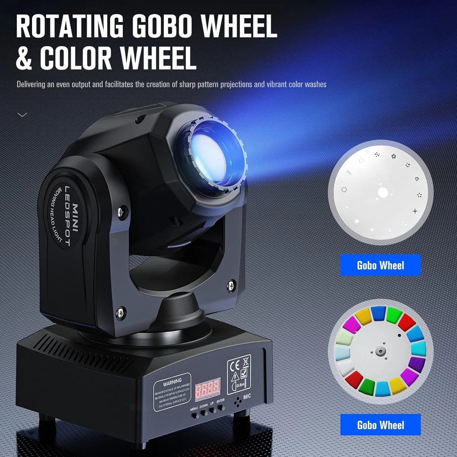 UKing 50W, ruchoma głowica LED, oświetlenie dyskotekowe, DMX 512, RGBW, efekty świetlne, 8 gobo, 8 kolorów, 9/11 kanałów