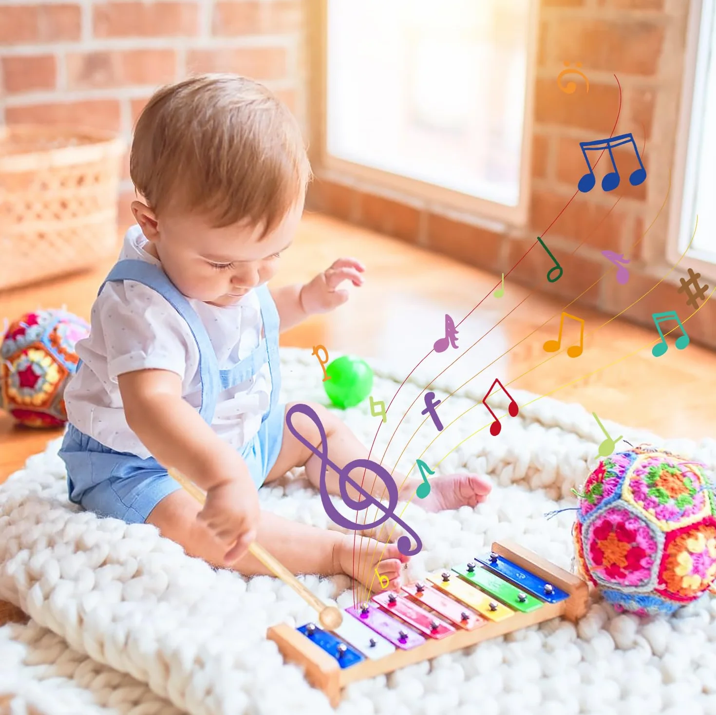 Ksylofon dla Dzieci, Ksylofon Chime Drewniane, Rytmiczne Instrumenty Muzyczne, Ksylofon z 2 czerepkami dla Dorosłych i Dzieci, Chime jako Zabawka i Prezent