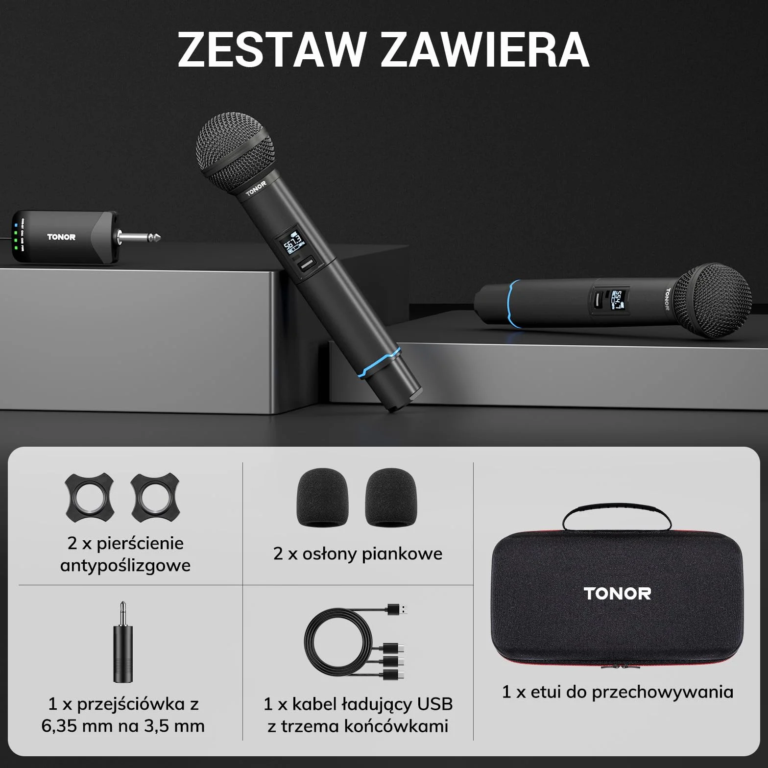 TONOR Profesjonalny Bezprzewodowy Mikrofonów, Ręczny Mikrofon Dynamiczny, Automatyczne Parowanie Bluetooth, Częstotliwość 2x25 UHF, dla Piosenkarzy/DJ-ów/Wesel/ślubów/Kościołów, 100 m, TW720