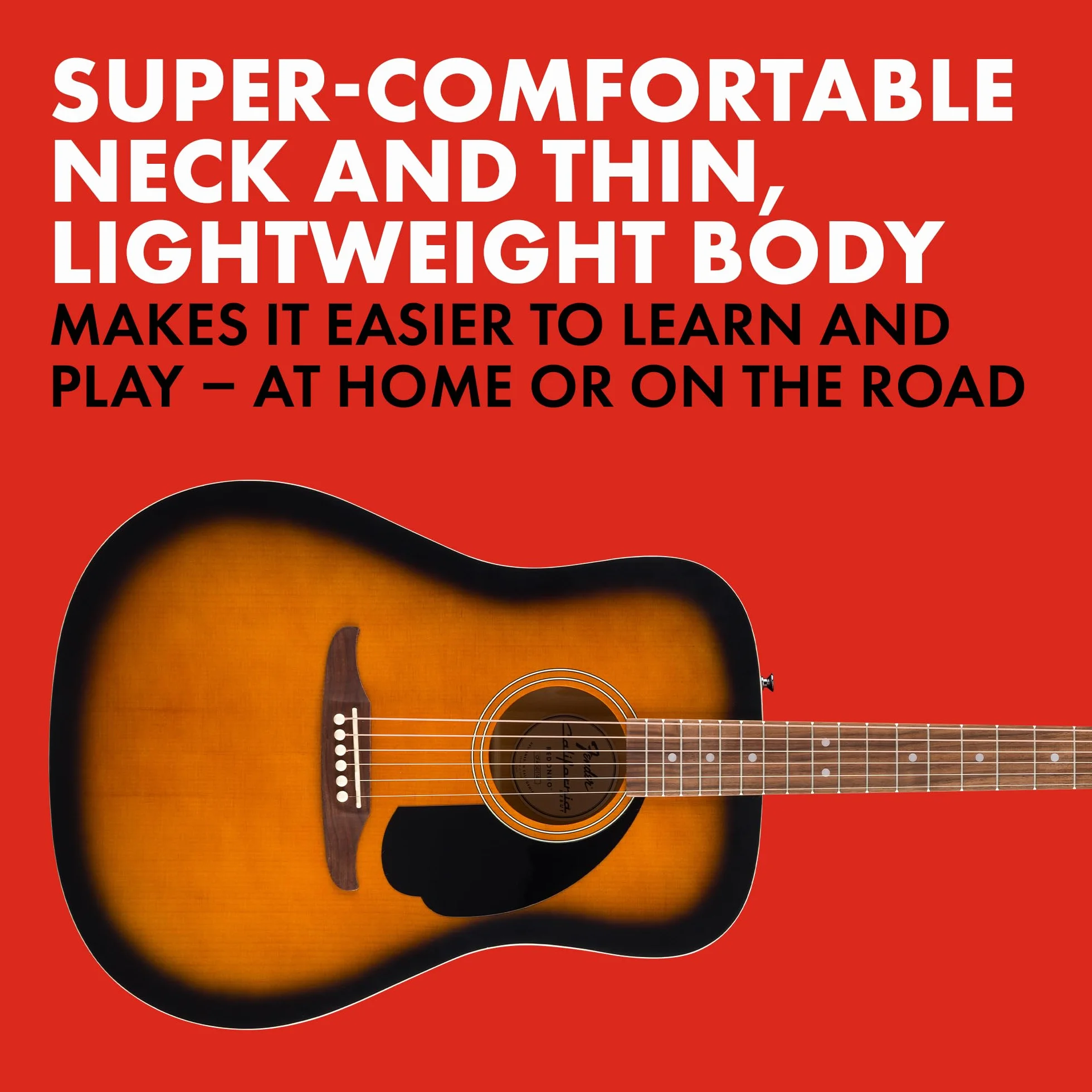Fender California Debut Redondo Dreadnought gitara akustyczna, świerkowy top, czarna maskownica, 2-kolorowa Sunburst