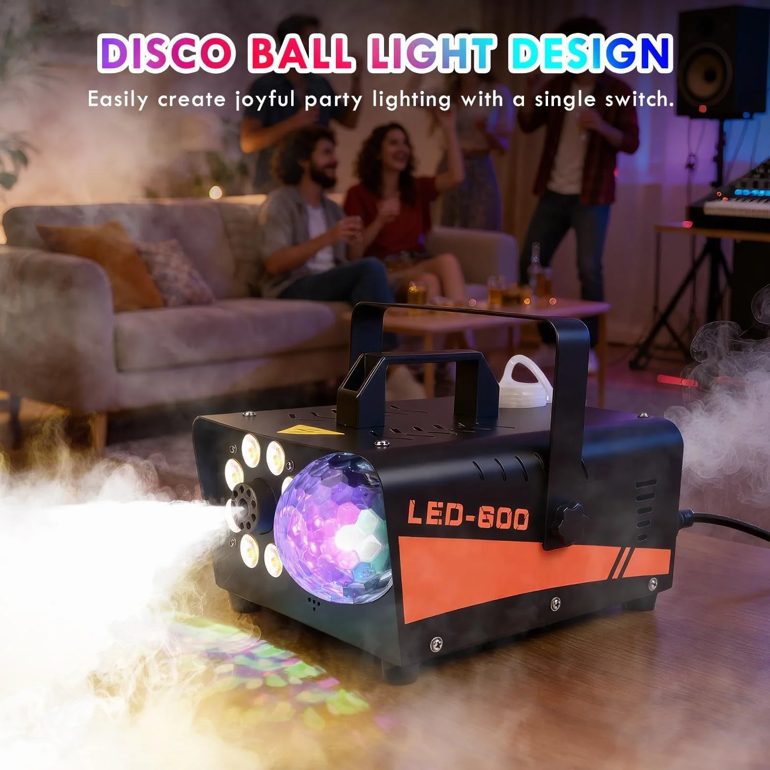 Wytwornica Dymu 600W (3000 CFM) z LED RGB 13 Kolorów – Maszyna do Dymu z Pilotem Przewodowym i Bezprzewodowym, Efekt Disco, na Imprezy, DJ, Wesele, Halloween, Scena, Wew./Zew