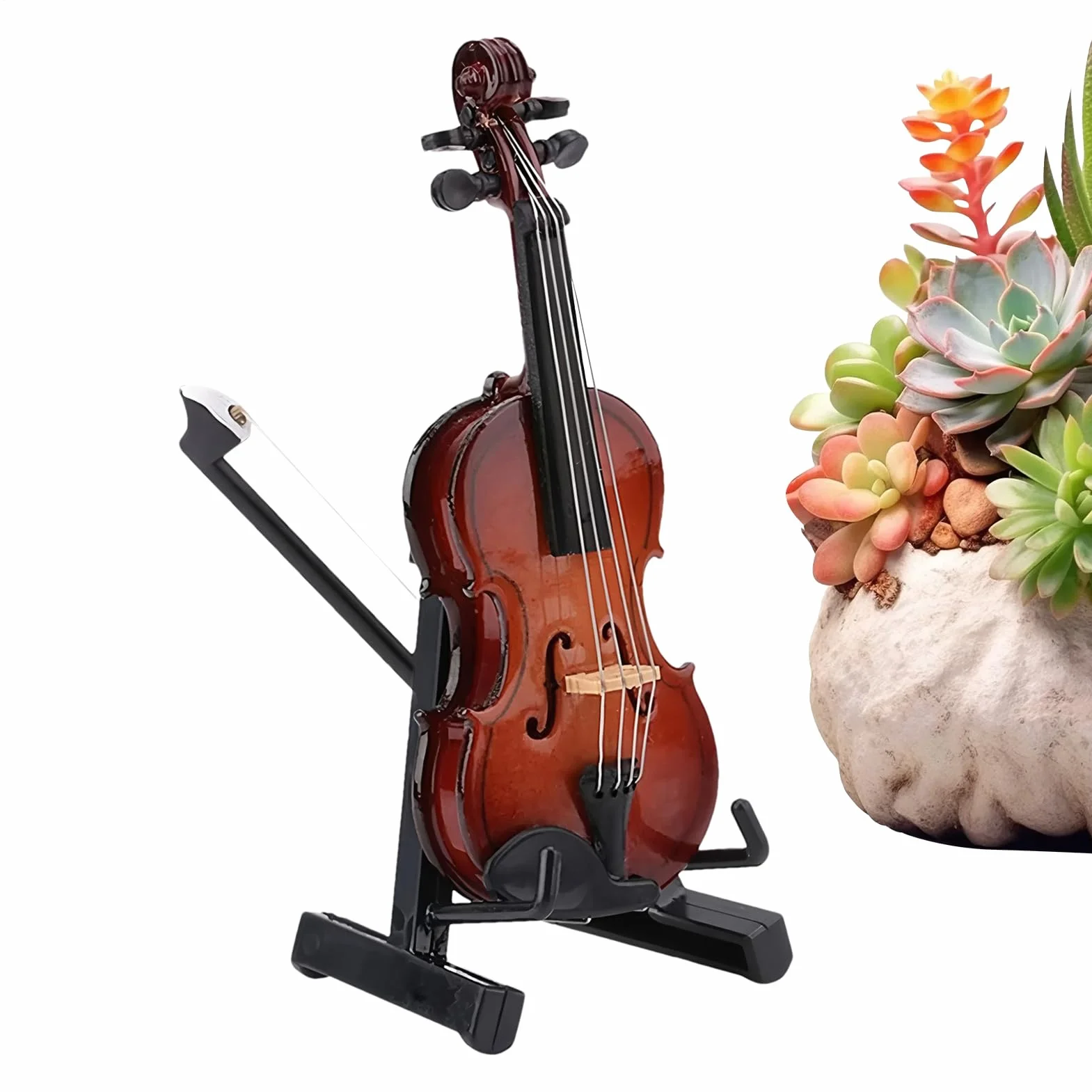 Miniaturowe skrzypce – mini instrument muzyczny, model skrzypiec ze stojakiem – przedmiot kolekcjonerski, dekoracja biurko do salonu, gabinetu, biura