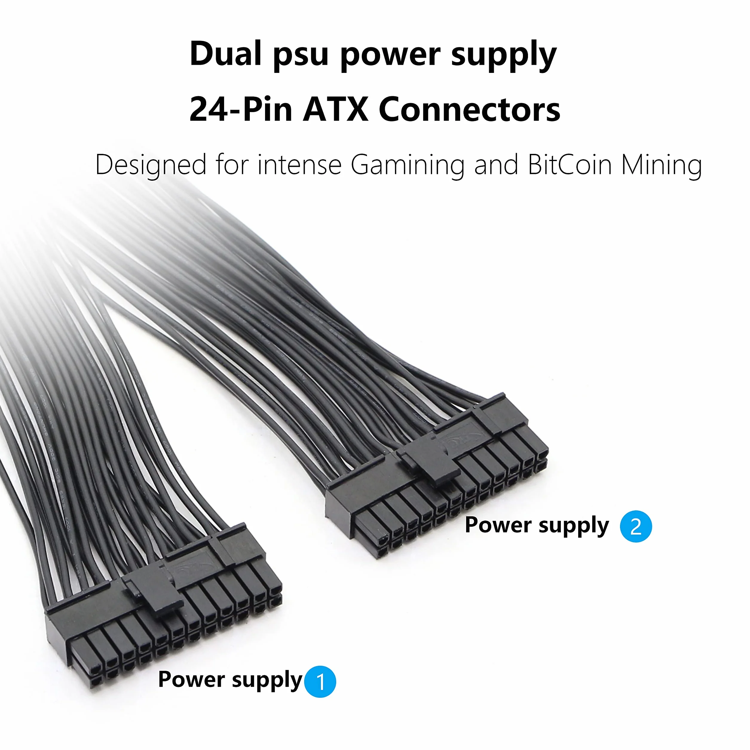 GELRHONR Podwójne zasilanie PC 24-pinowy kabel ATX Adapter płyty głównej, 24-pinowy (20 + 4) do przedłużania płyty głównej ATX zasilacz żeński na męski Y Splitter-1Ft