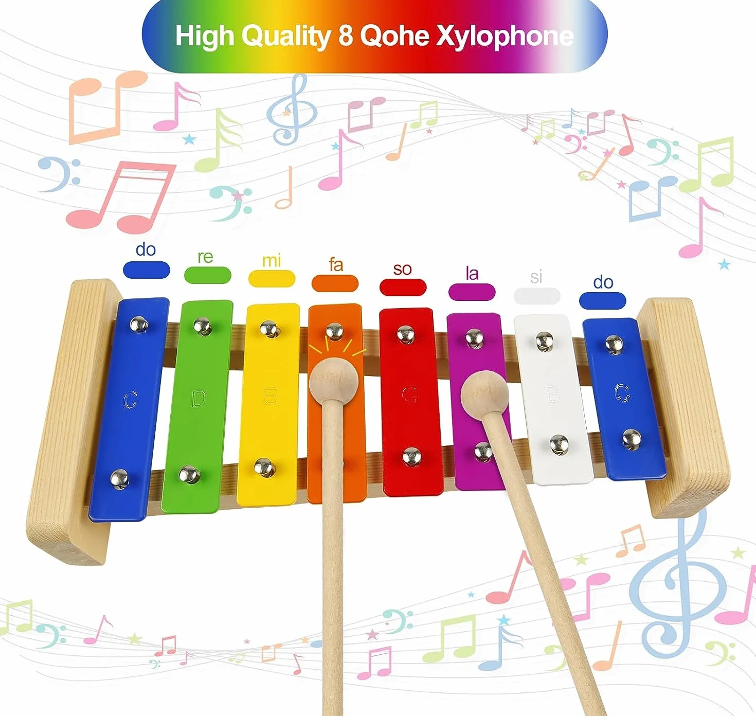 Ksylofon dla Dzieci, Ksylofon Chime Drewniane, Rytmiczne Instrumenty Muzyczne, Ksylofon z 2 czerepkami dla Dorosłych i Dzieci, Chime jako Zabawka i Prezent