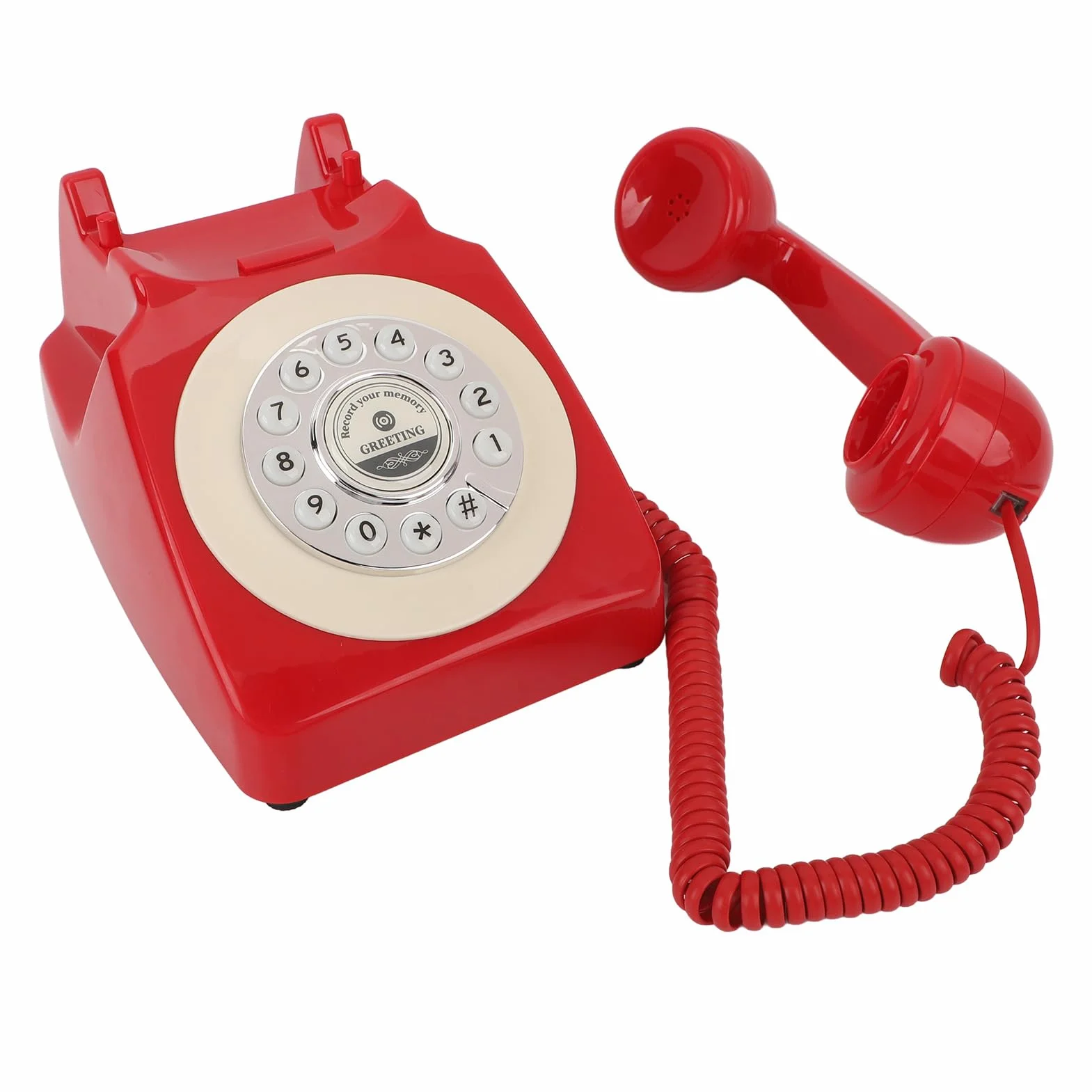 Audio Księga Gości Telefon Wygląd Vintage Czysty Dźwięk 120 Godzin Nagrywania Karta Pamięci 8 GB z Mikrofonem Klasy Premium na imprezę weselną Urodziny (czerwony)