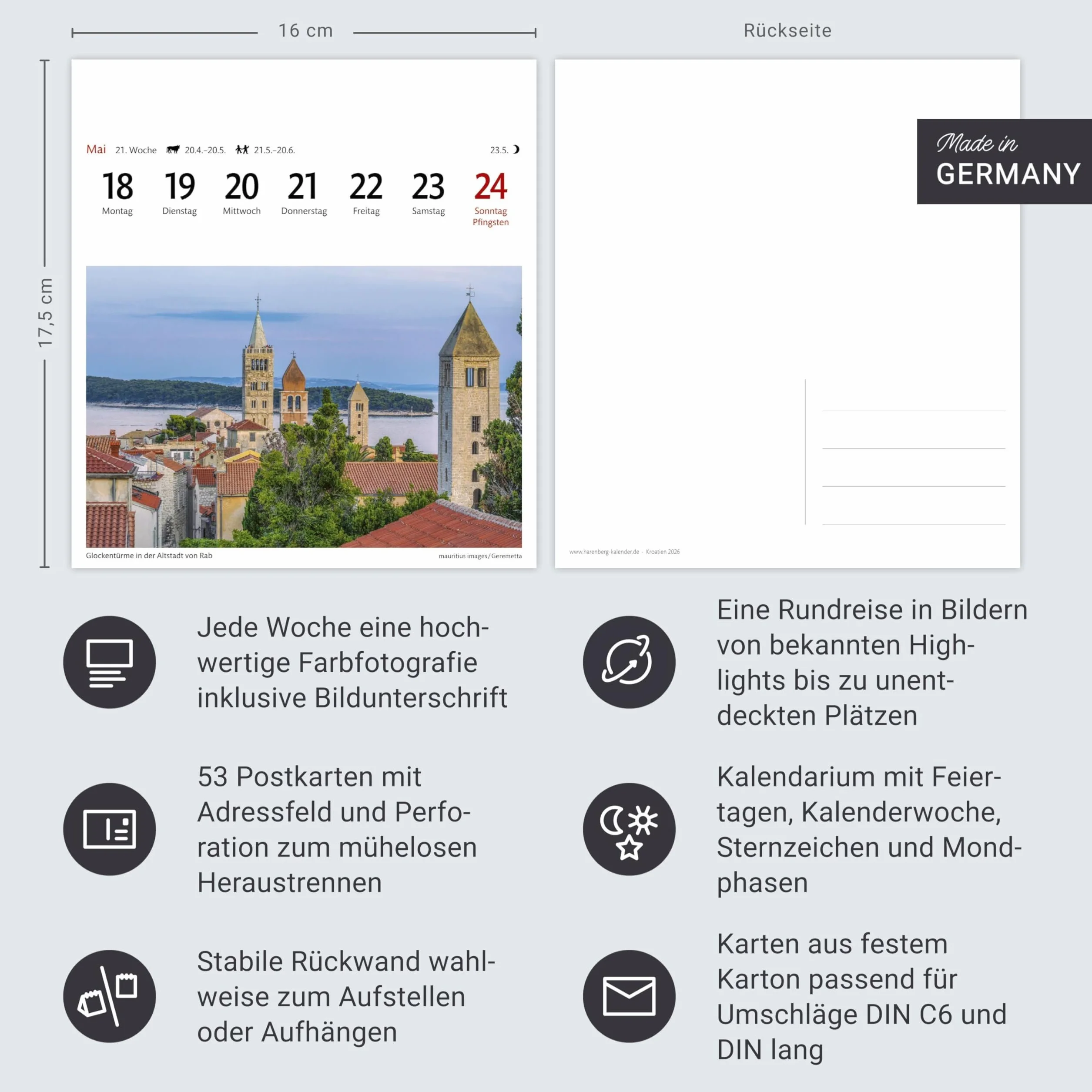 Kroatien Sehnsuchtskalender 2026 - Wochenkalender mit 53 Postkarten: Malerische Orte und die schönsten Landschaften Kroatiens im ... Reise-Kalender zum Aufstellen oder Aufhängen