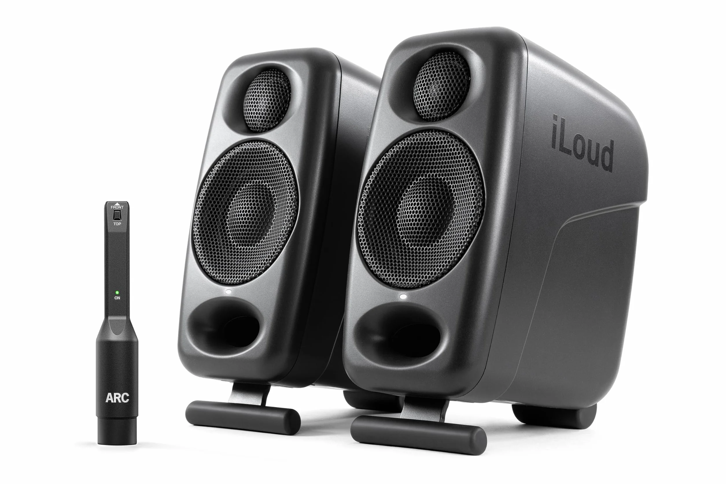 IK Multimedia iLoud Micro Monitor Pro - Pair - 2-Way bi-amped, highly portable, digitally controlled compact reference studio monitors. X-MONITOR. Incl. ARC calibration mic. Black.