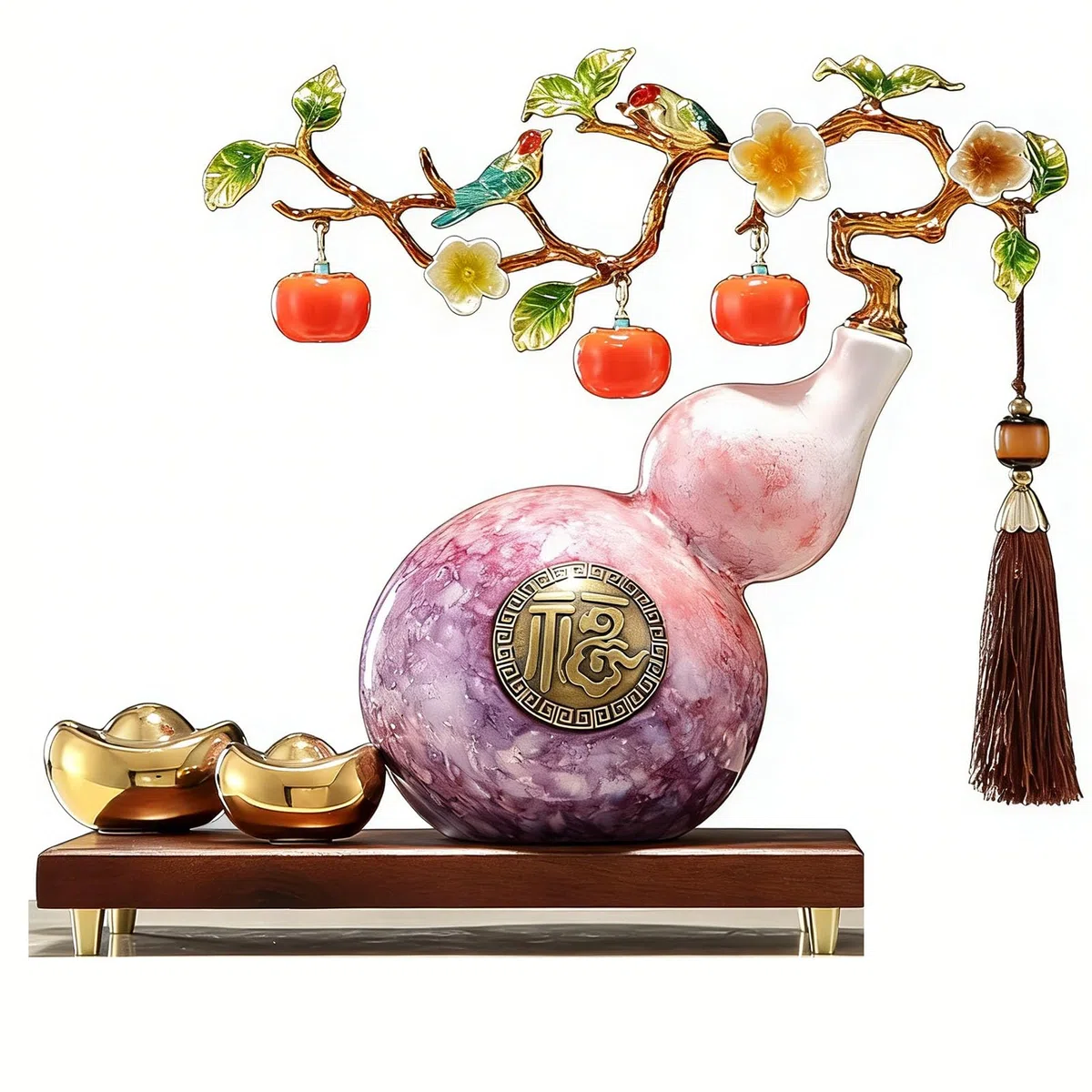 Tradycyjna chińska tykwa Wu Lou, dekoracja ceramiczna Feng Shui zapewniająca bogactwo, zdrowie, sukces, biuro w domu, amulet powodzenia, prezent dla przyjaciół rodziny,Purple,S