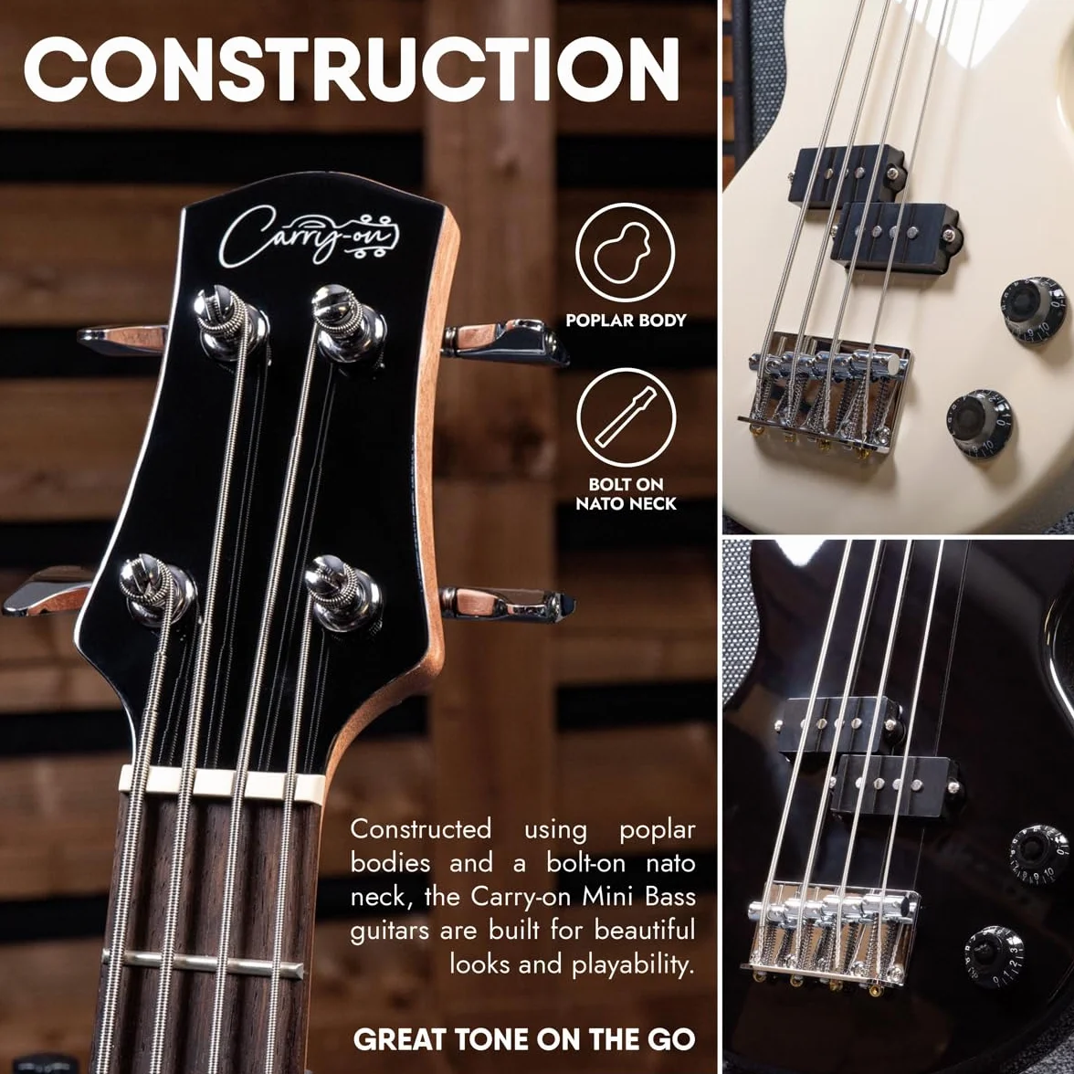 Carry-on Blackstar Mini elektryczna gitara basowa vintage biała idealna dla dzieci i dorosłych, początkujących i podróży